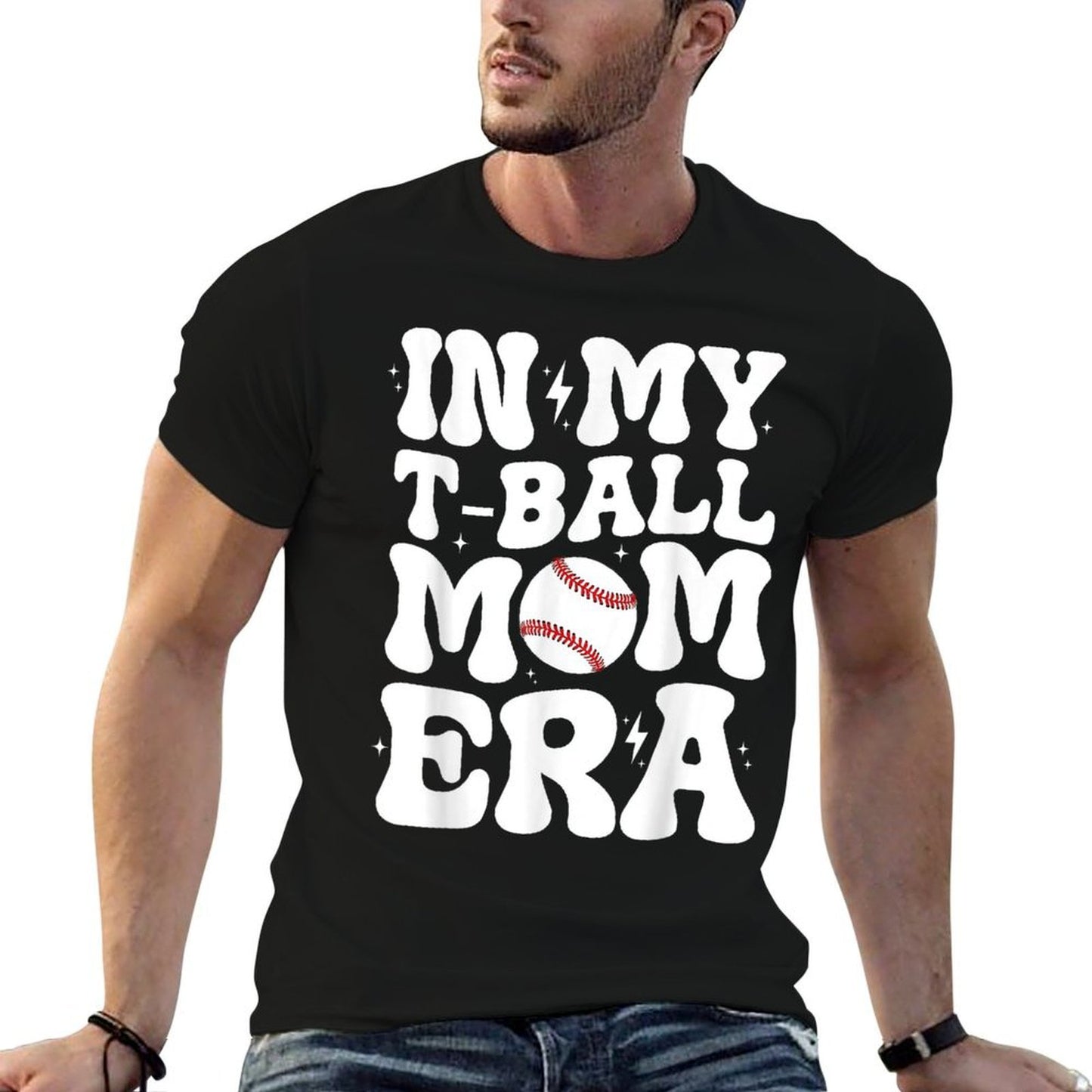 In My T Ball Mom Era Groovy Funny Ball Mom Mother's Day Vintage-inspired T-Shirt