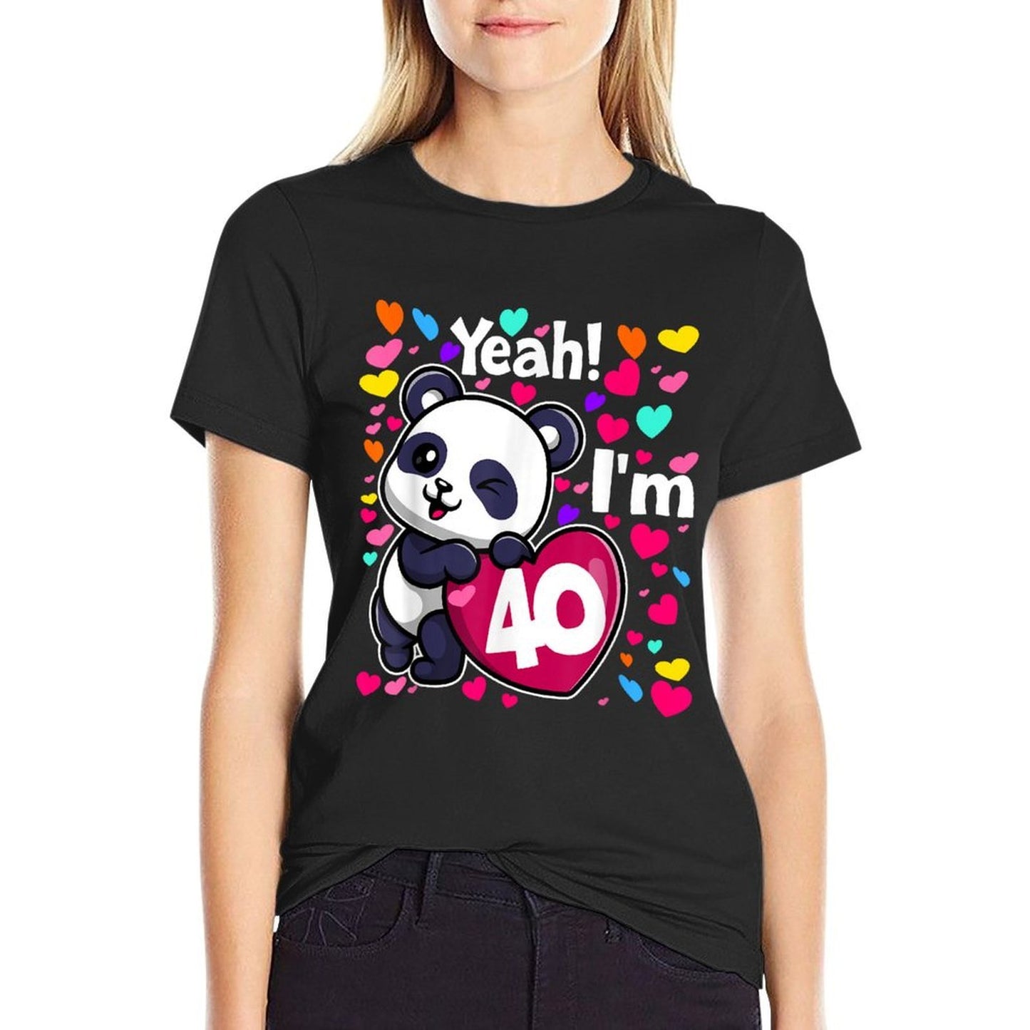 40 Years Old 40th Birthday Panda Hearts Cute Girl Party Polyester Blend T-Shirt