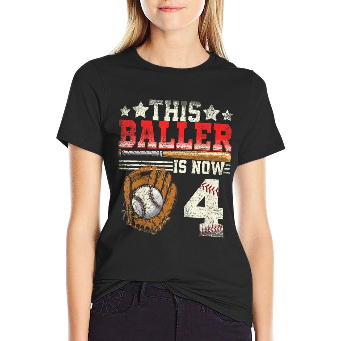 Kids 4th Birthday Boy Baseball Kids Four Year Old Trendy Pattern T-Shirt