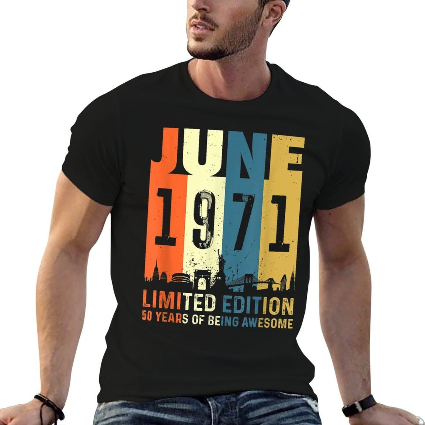 50 Limited Edition, Made in June 1971 50th Birthday Oversized Silhouette T-Shirt