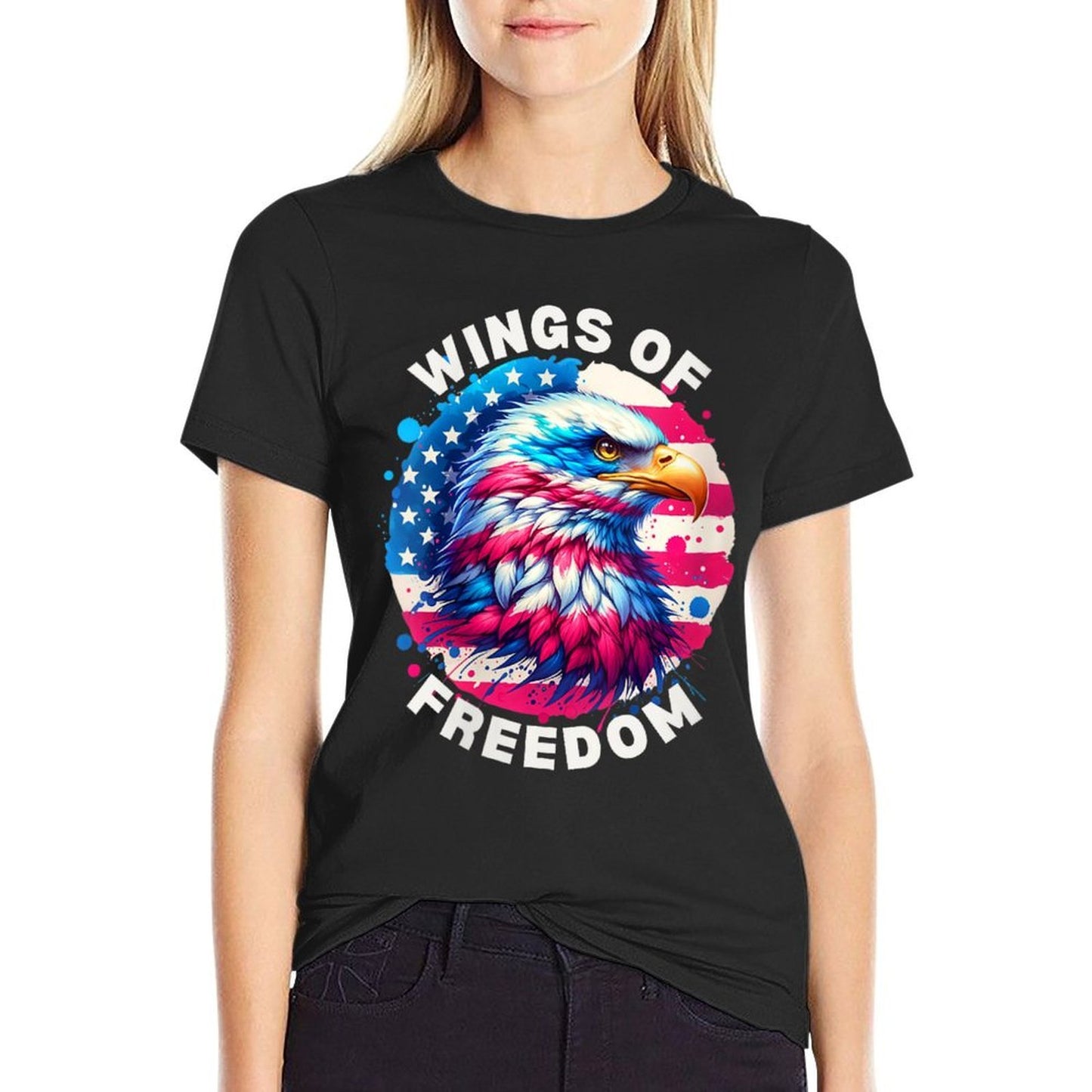 Womens 4th of July Wings of Freedom Eagle Patriotic American Gift Vintage-inspired T-Shirt