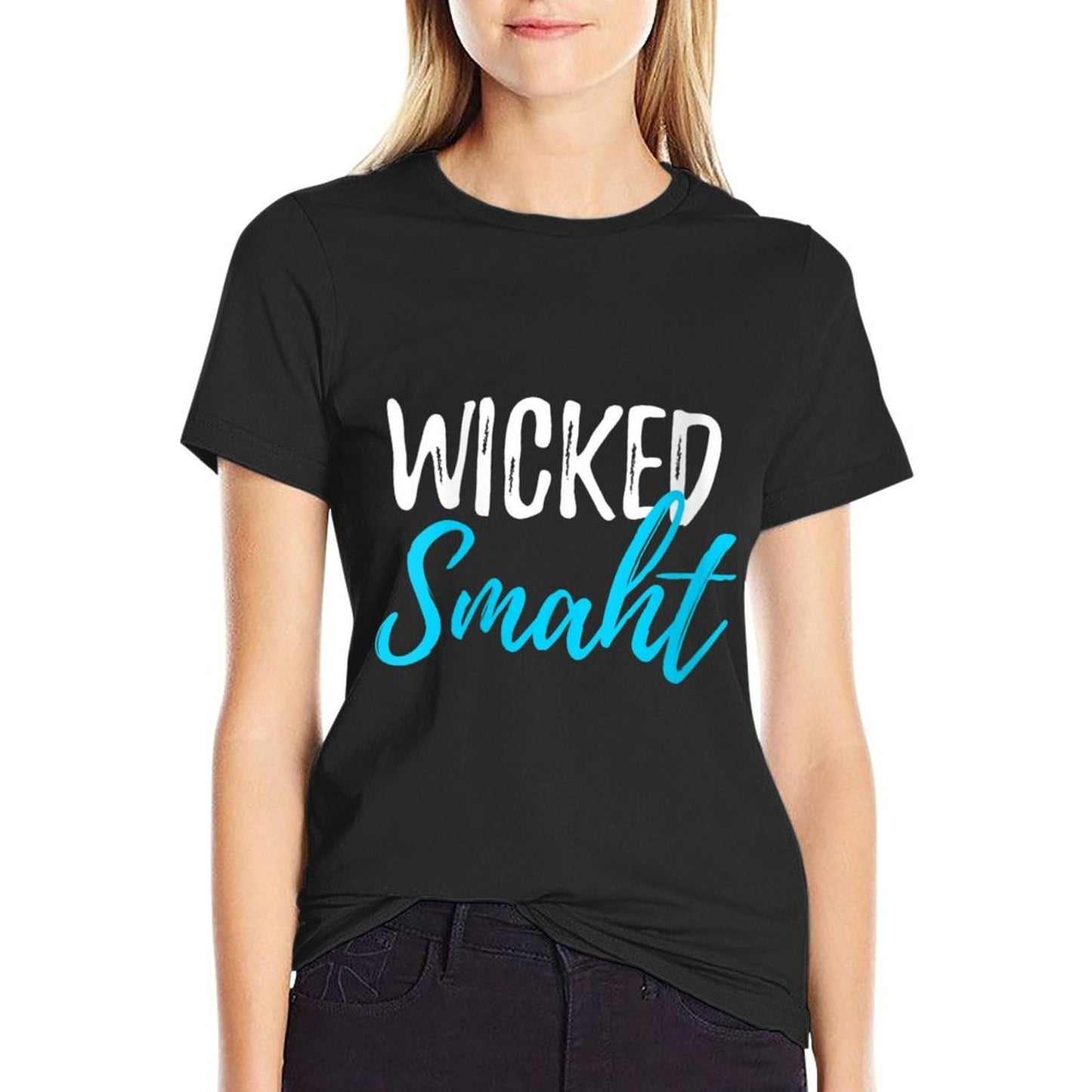 Womens Wicked Smaht Funny Shirt for Smart Or Genius Boston V-Neck Tagless Design T-Shirt