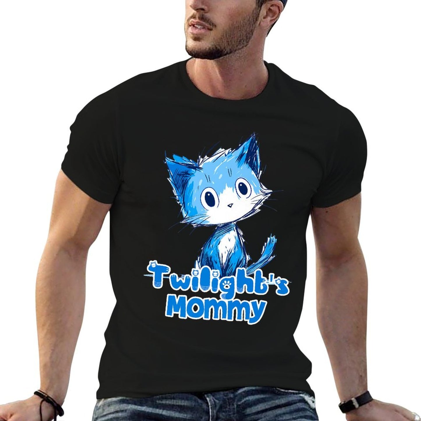 Funny Blue Cute Cat Design for Twilight Mommy Premium Rolled Sleeves T-Shirt