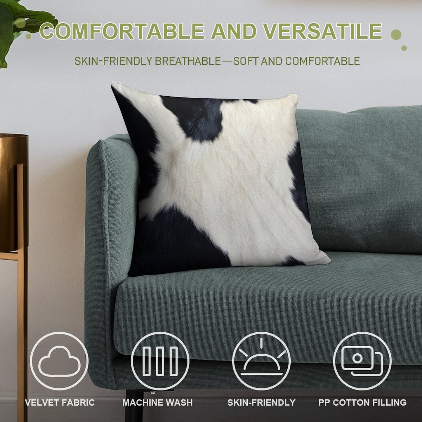 Faux Cowhide Black And White Soft High-Density Material Throw Pillow