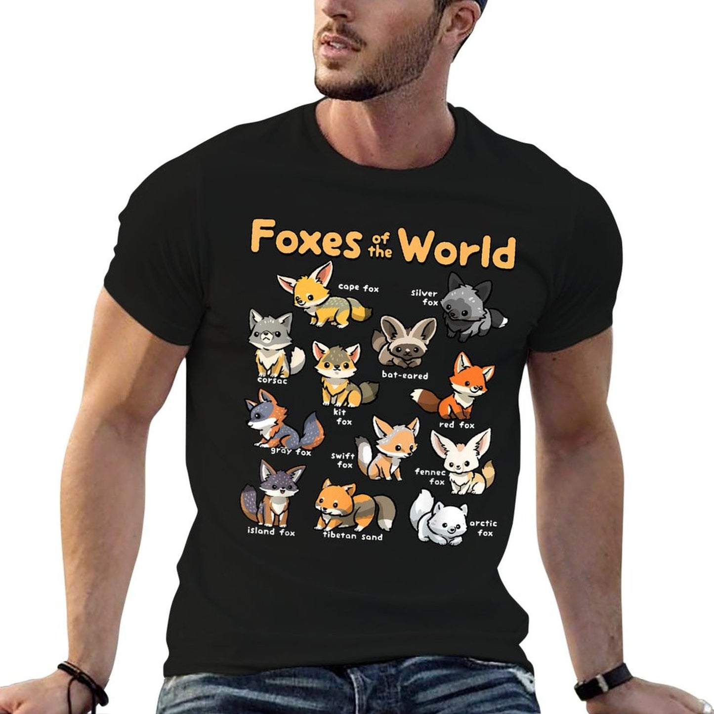 Kawaii Fox Animals of The World Educational Animal Fox Lover Wrinkle-resistant T-Shirt