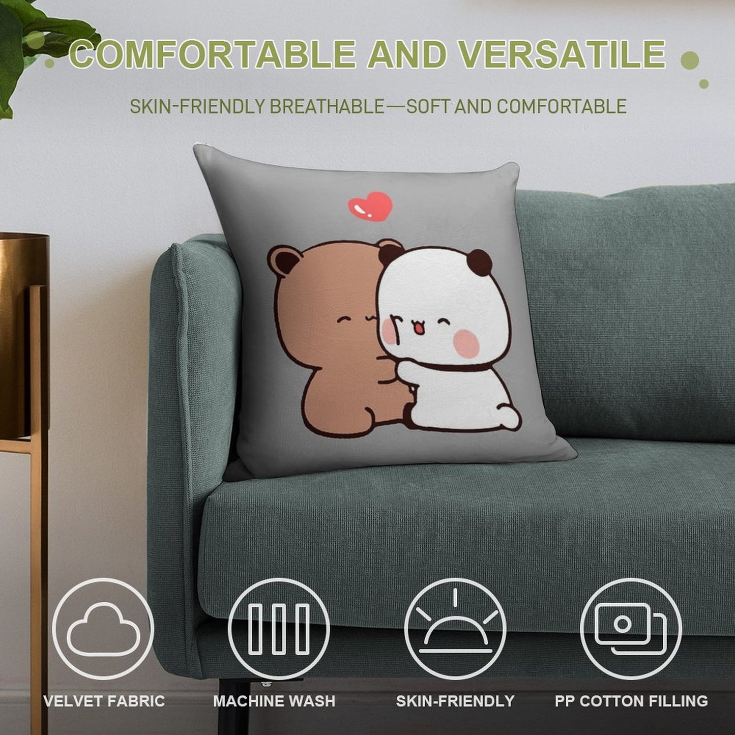 DuDu Bear And BuBu Panda Special Moment❤️ Soft Decorative Cover Throw Pillow