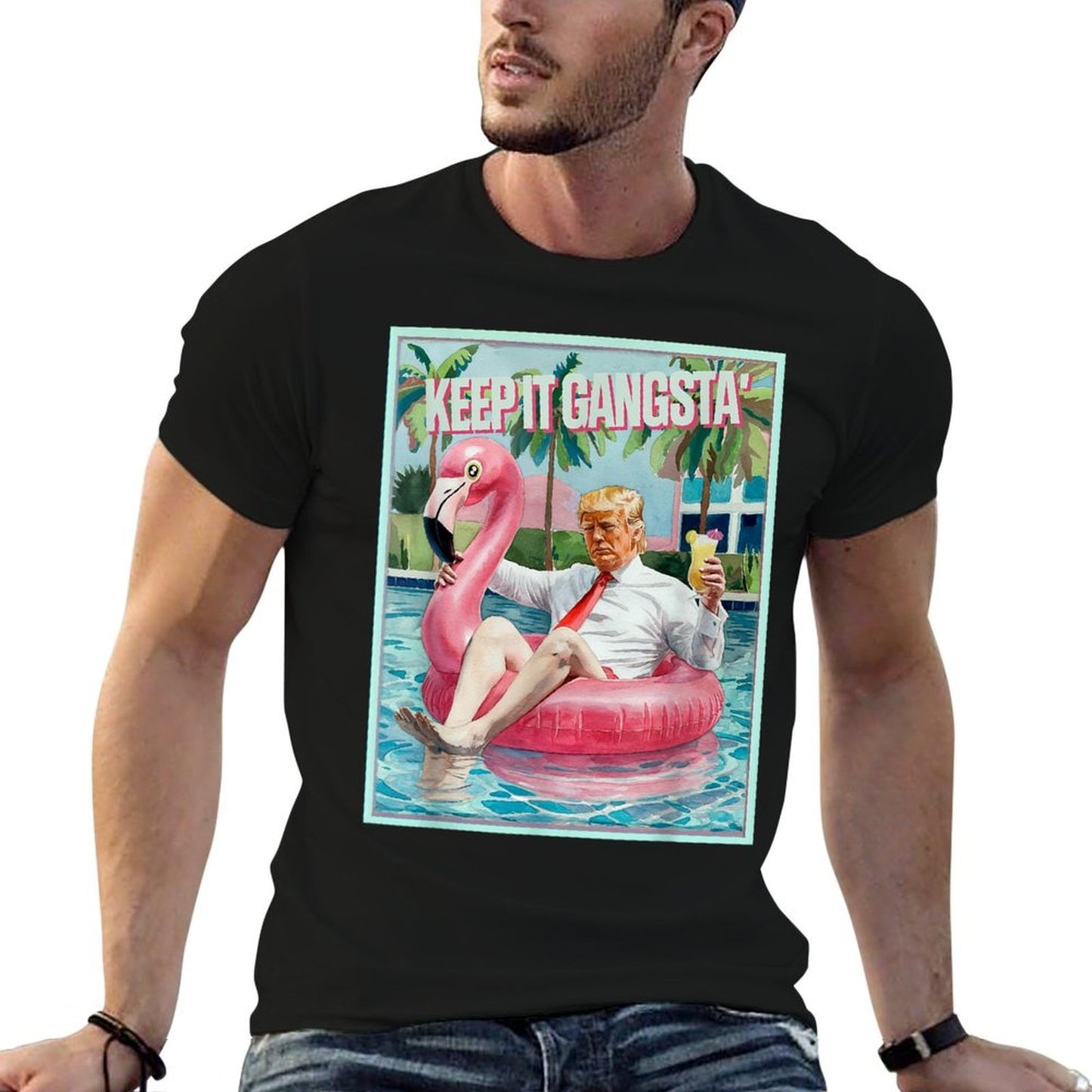 Donald Trump Funny Pink Flamingo Inflatable Float Pool Toy Comfortable T-Shirt