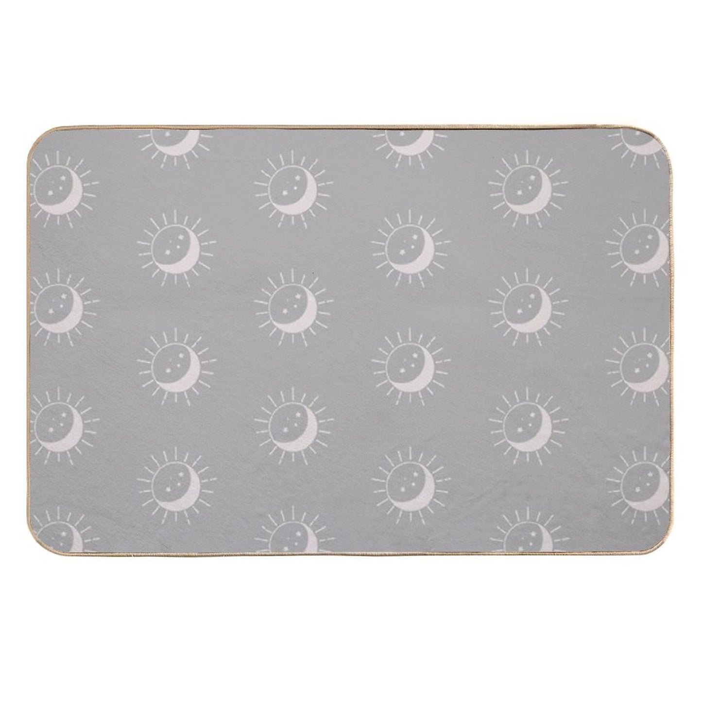 Pretty Sun And Moon Pattern Soft Aesthetic In Muted Colors Gray Taupe Non-Slip Bath Mat