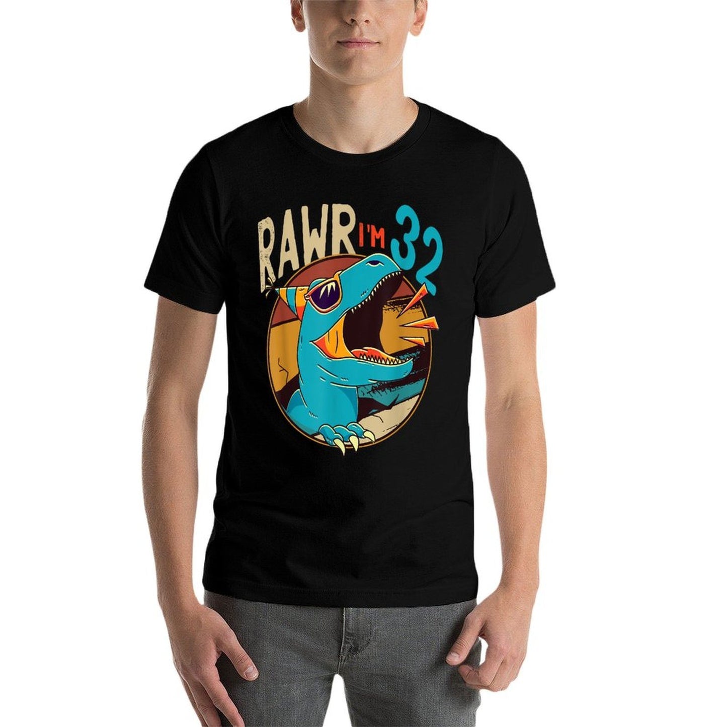 32nd Birthday Dinosaur 32 Years Old Dinosaur Birthday Summer-ready Fabric T-Shirt