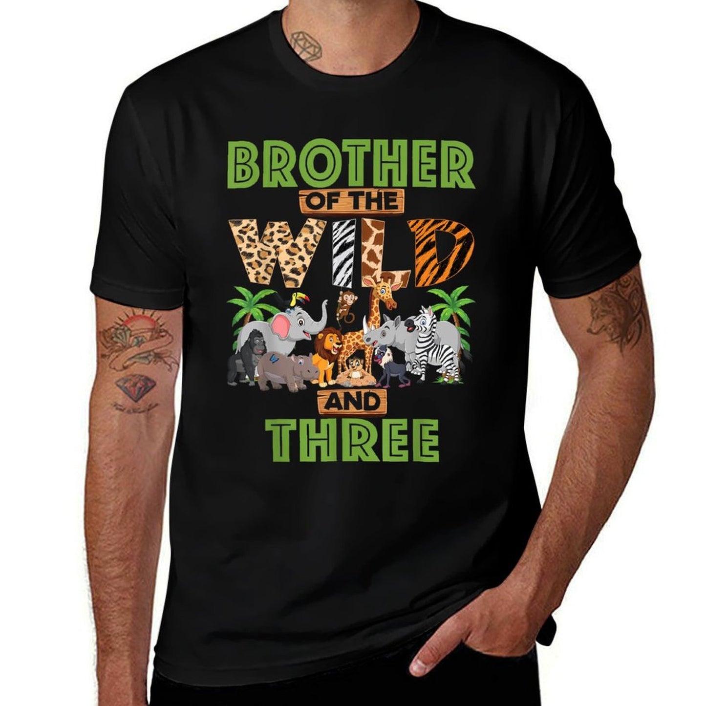 3rd Birthday Zoo Safari Jungle Brother Of The Wild And Three Rolled Sleeves T-Shirt
