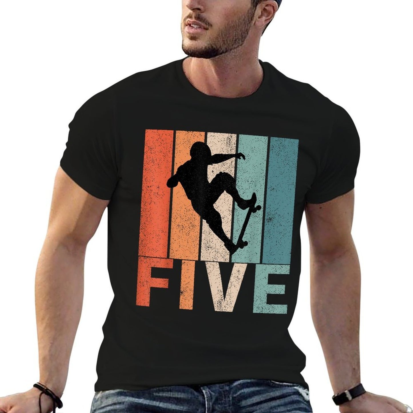 5th Birthday Retro Skateboard Skater Boys Kids 5 Years Old Relaxed-fit T-Shirt