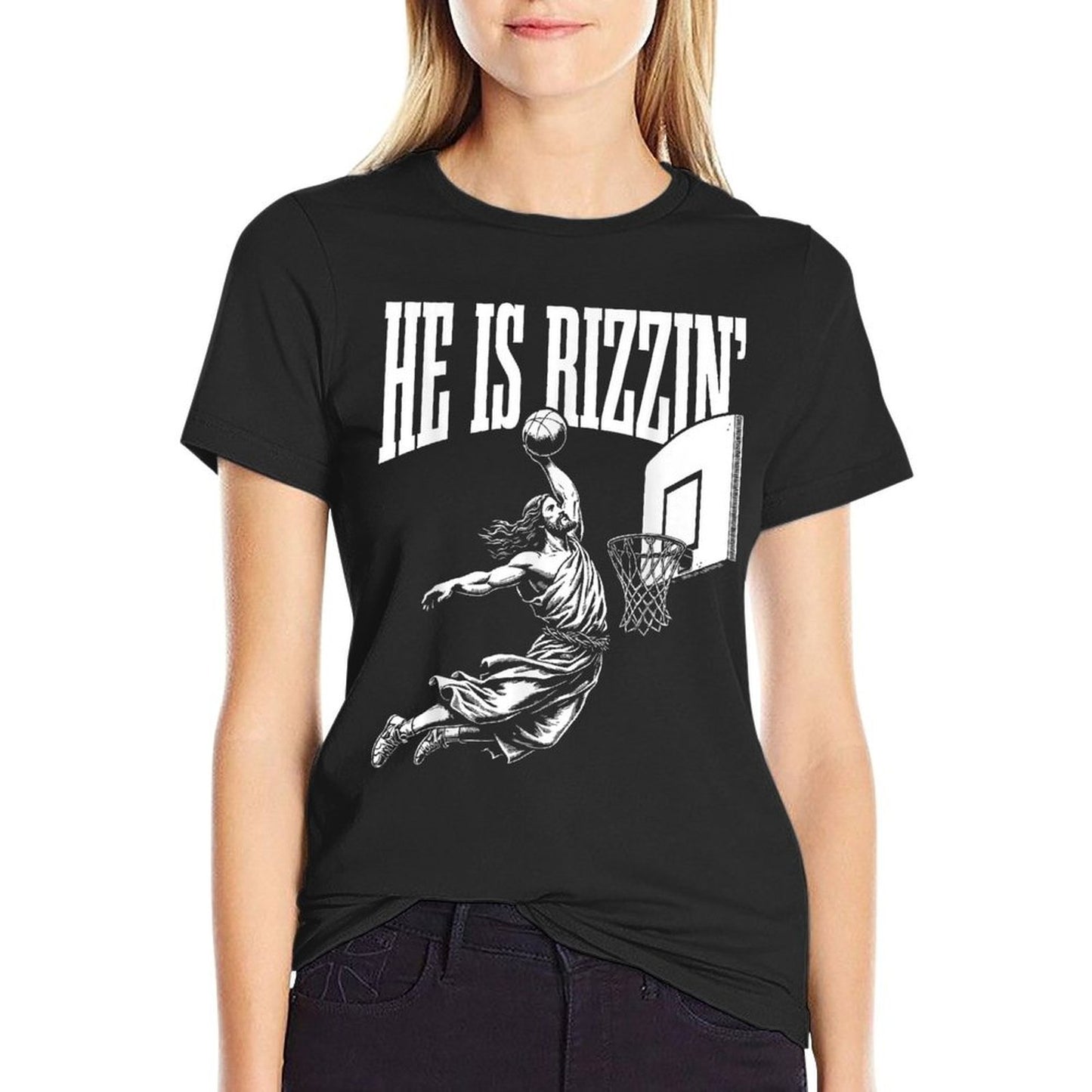 He Is Rizzin Funny Jesus Basketball Meme Wrinkle-resistant T-Shirt