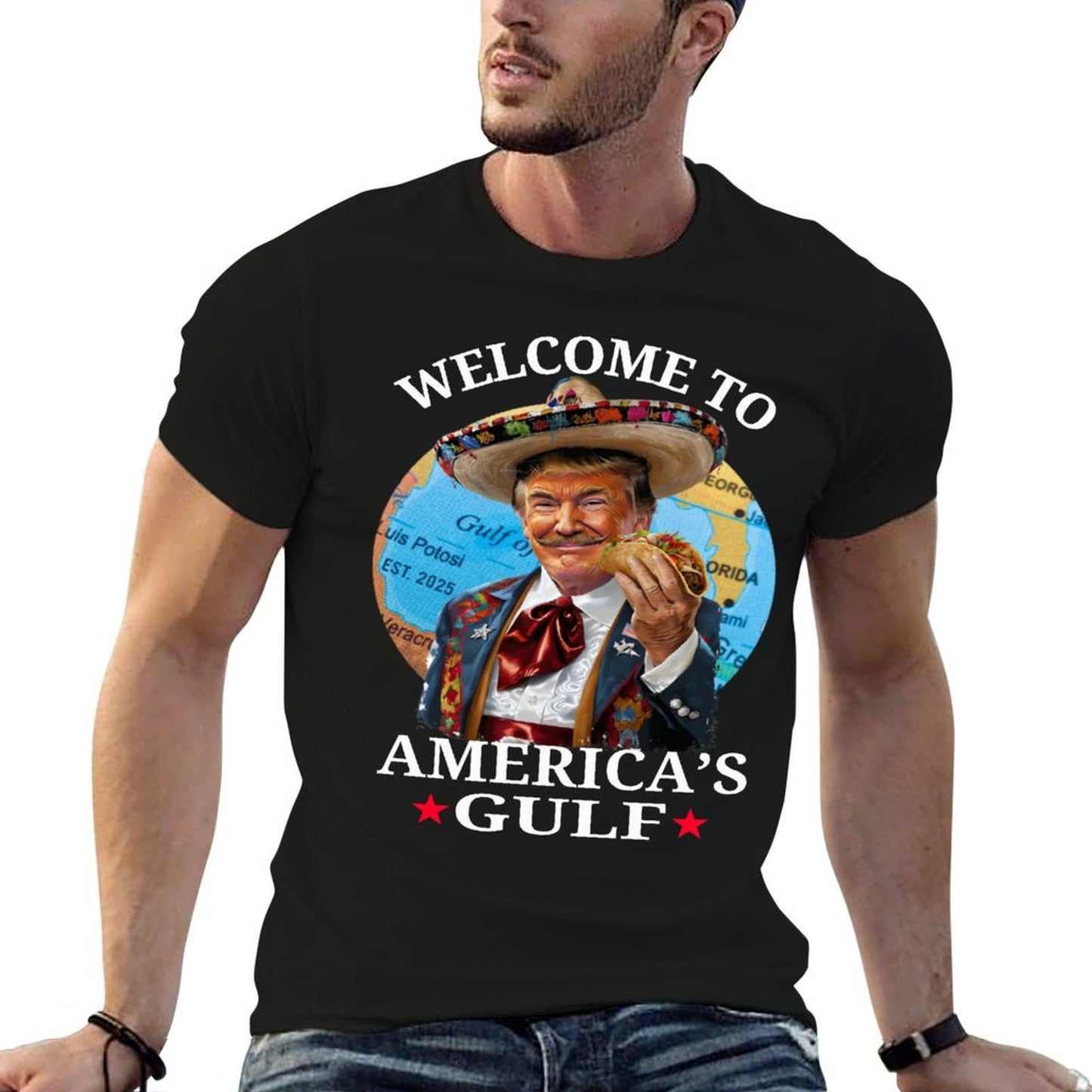 Funny Trump America's Gulf Est 2025 Trump Merchandise Sweatshirt Ribbed Collar T-Shirt