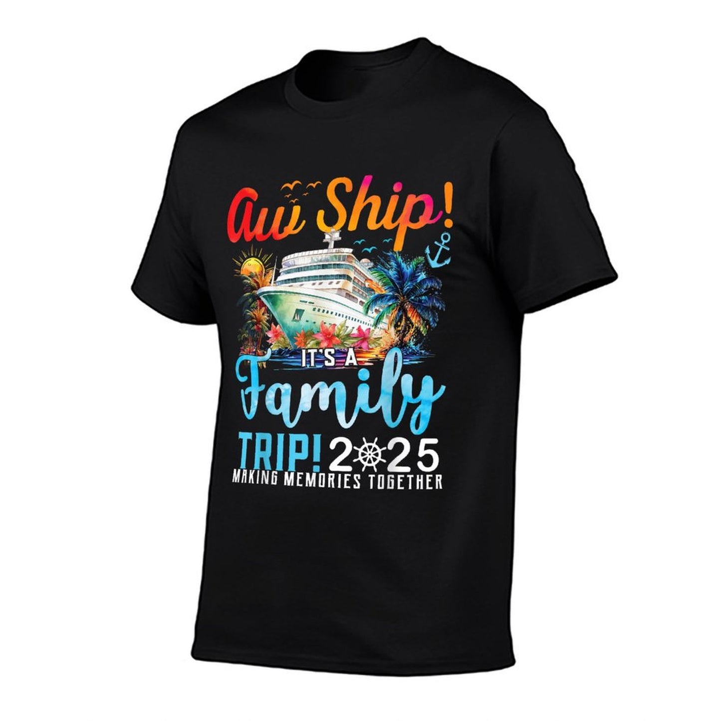 Aw Ship It's A Family Trip 2025 Family Matching Cruise Trip Oversized Silhouette T-Shirt