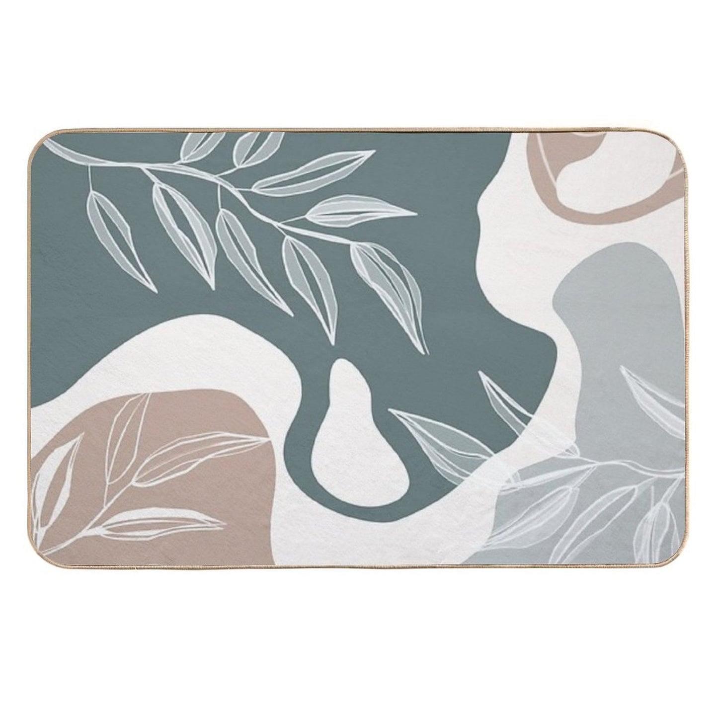 Abstract - Aqua And Beige Shapes, Lines And Leaves Anti-Trip Bath Mat