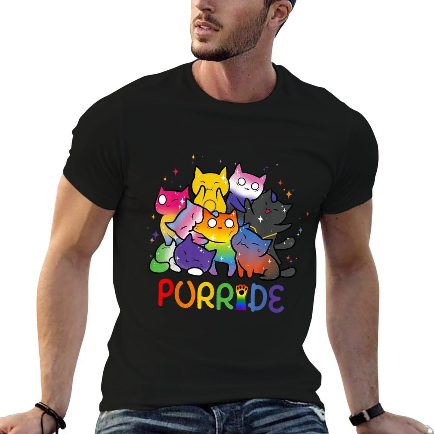Purride Cat Pride Ally LGBT Rainbow Animal Lovers Women Kids Summer-ready Fabric T-Shirt