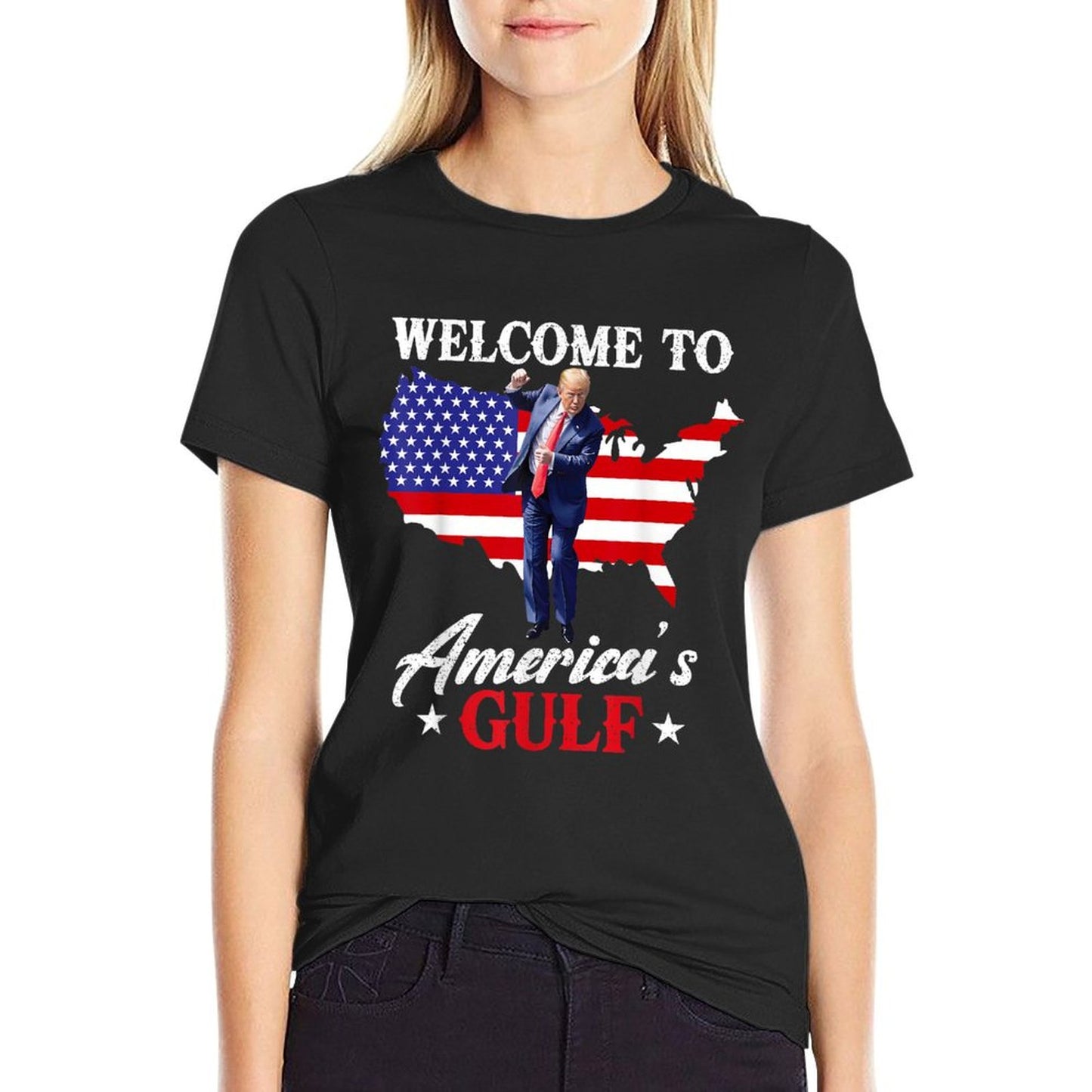 Gulf of USA America Funny USA Flag Slim-fit Cut T-Shirt