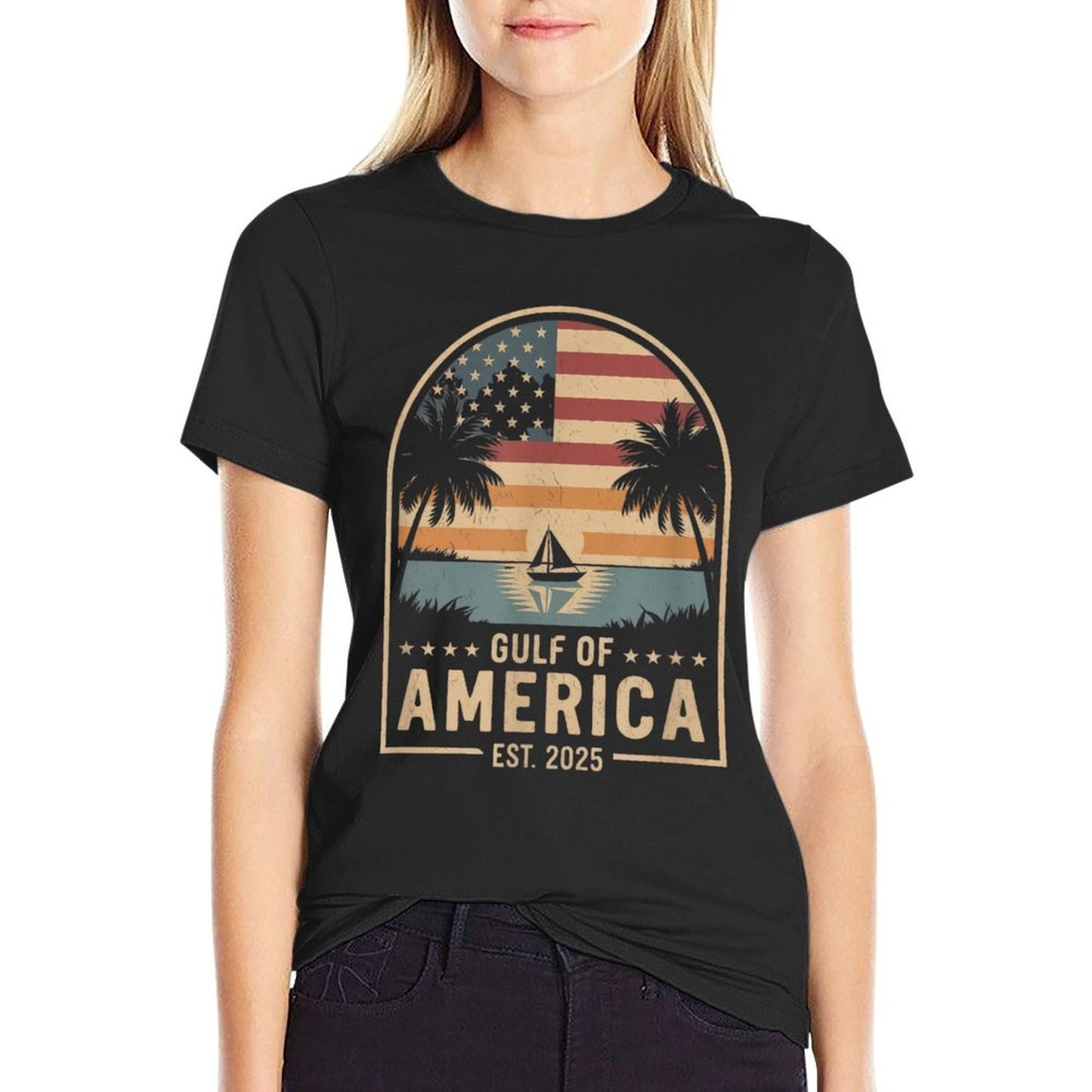 Retro Gulf Mexico Gulf Of USA America Est 2025 American Flag Comfortable T-Shirt