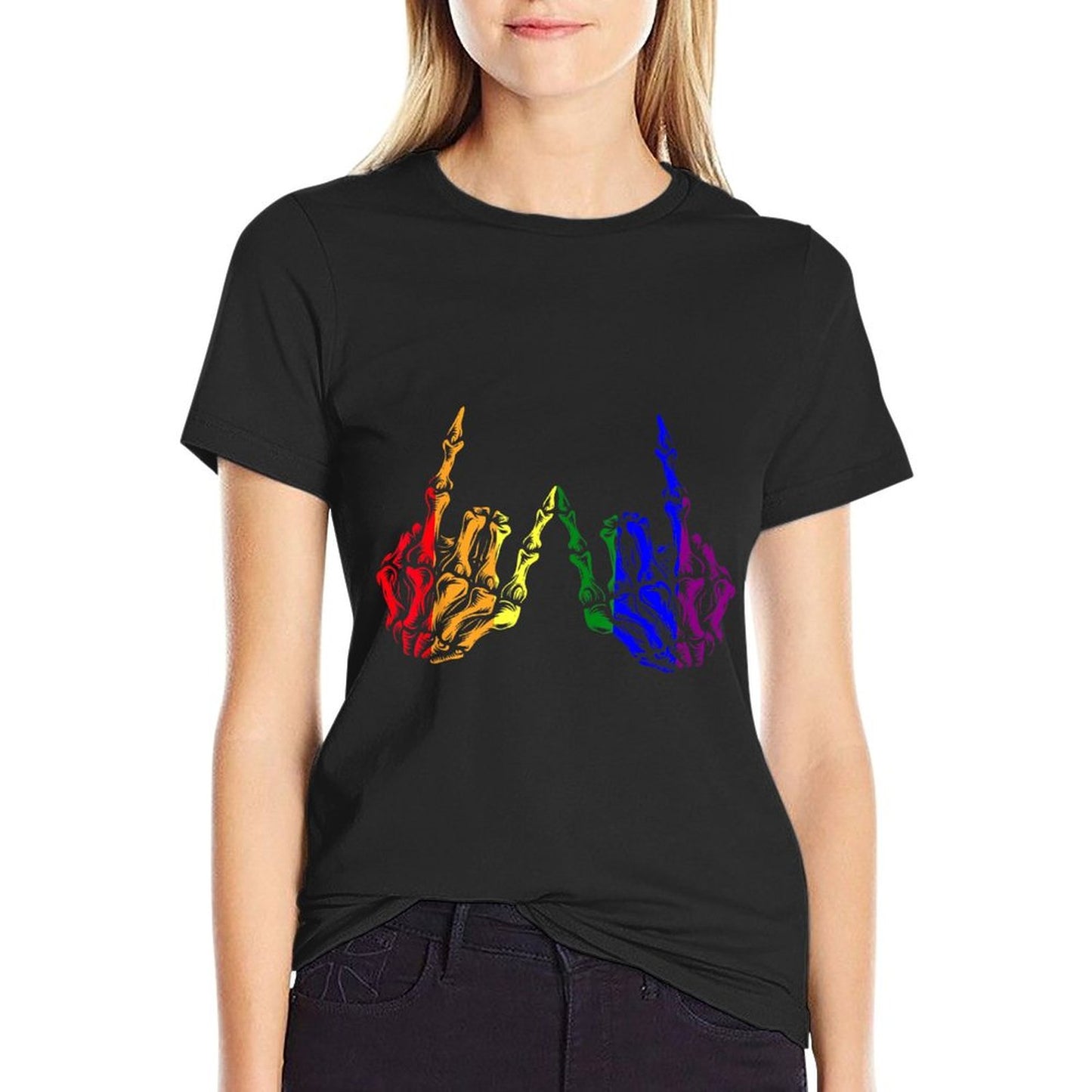 Skeleton Rock Hand LGBT-Q Cool Rainbow Gay Pride Ally Heathered Texture T-Shirt