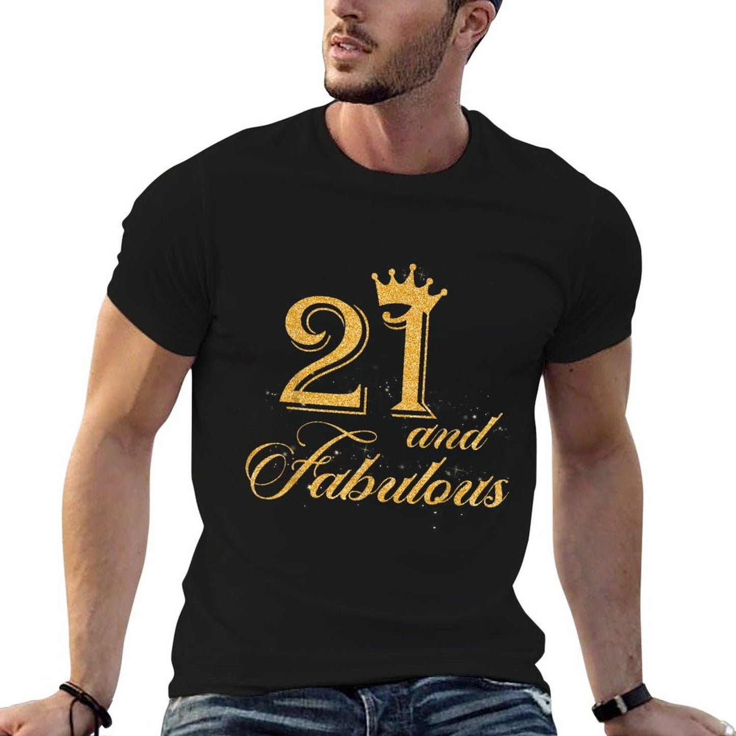 21 And Fabulous Shirt 21st Birthday Ribbed Collar T-Shirt
