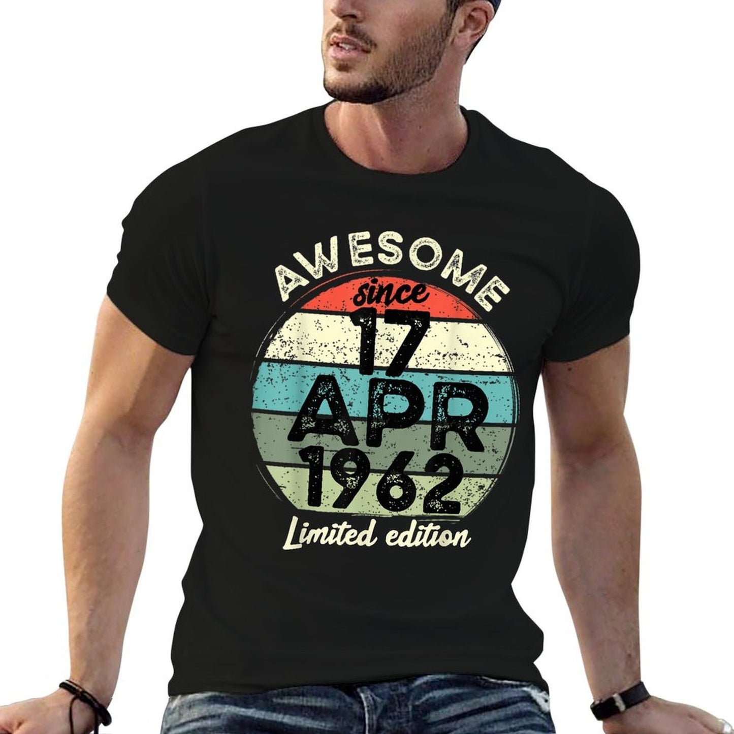 60 Year Old Birthday 17 April 1962 60th Birthday Ribbed Collar T-Shirt
