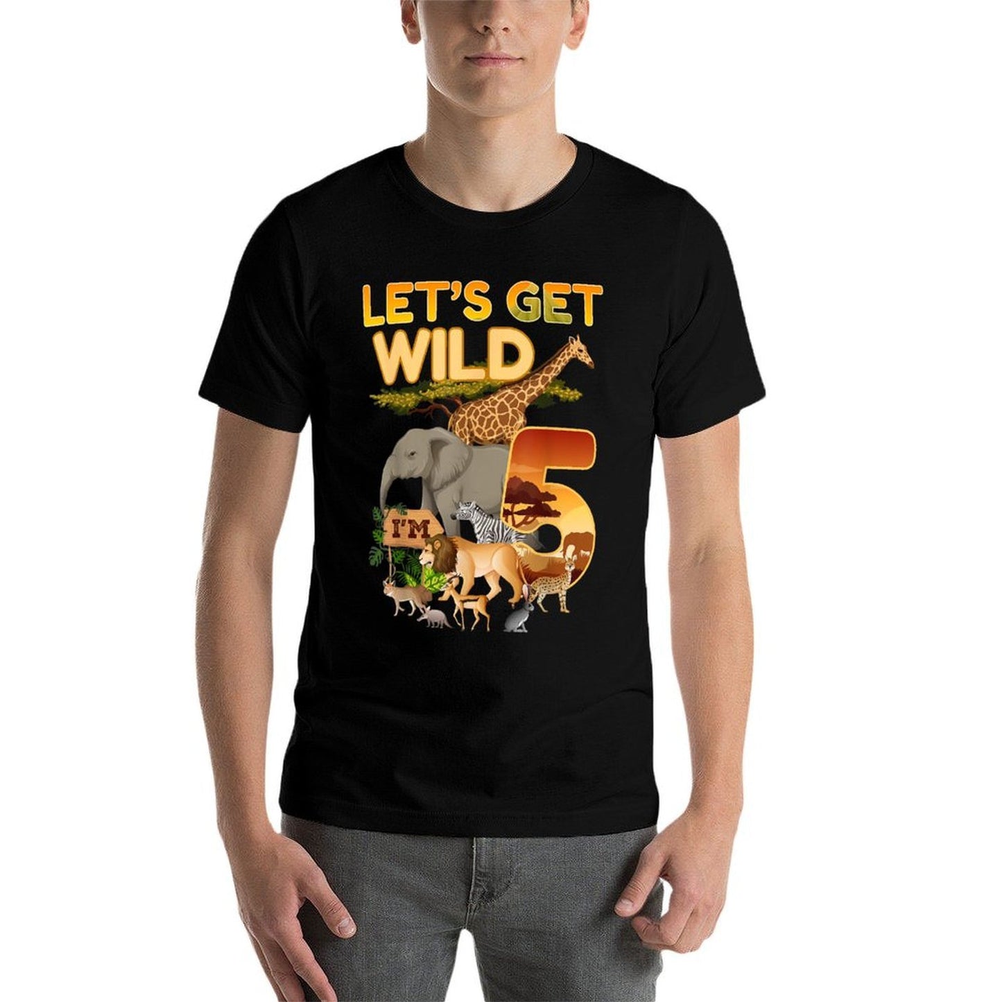 5th Birthday Zoo Safari Jungle Animal 5 Year Old Funny B-Day Oversized Silhouette T-Shirt