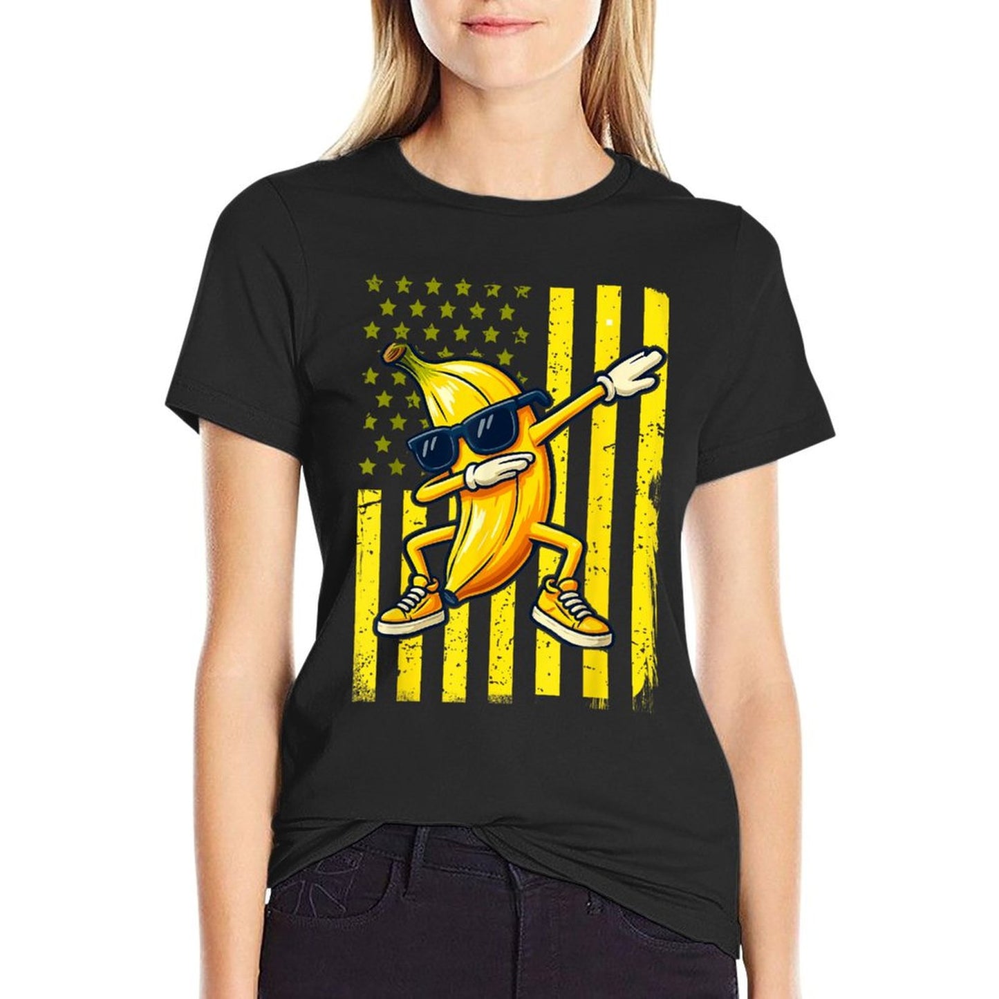 Graphic Banana Retro American Dabbing Banana Lover Relaxed-fit T-Shirt