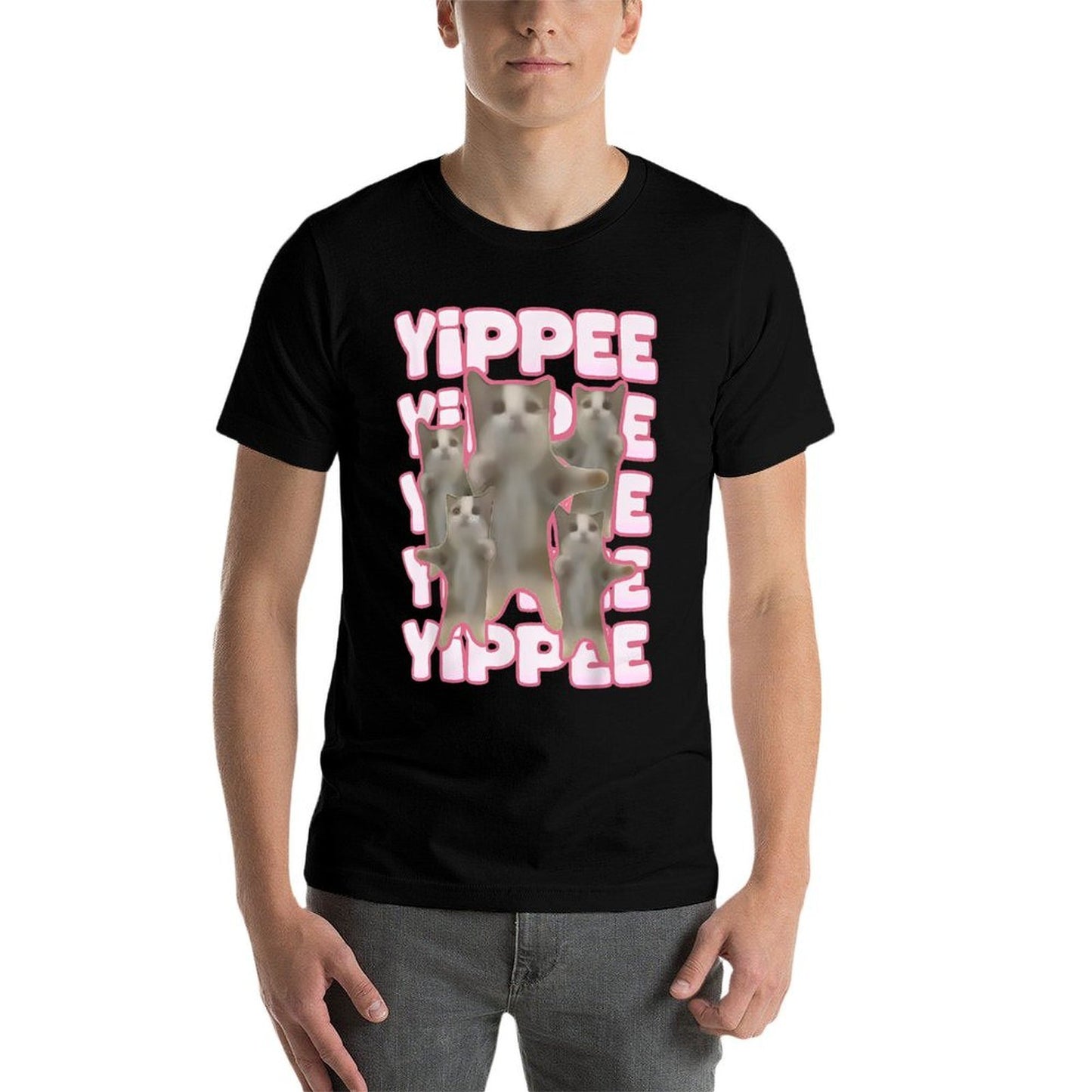 Yippe Funny Cat Meme Happy Cat Jumping Meme Wrinkle-resistant T-Shirt