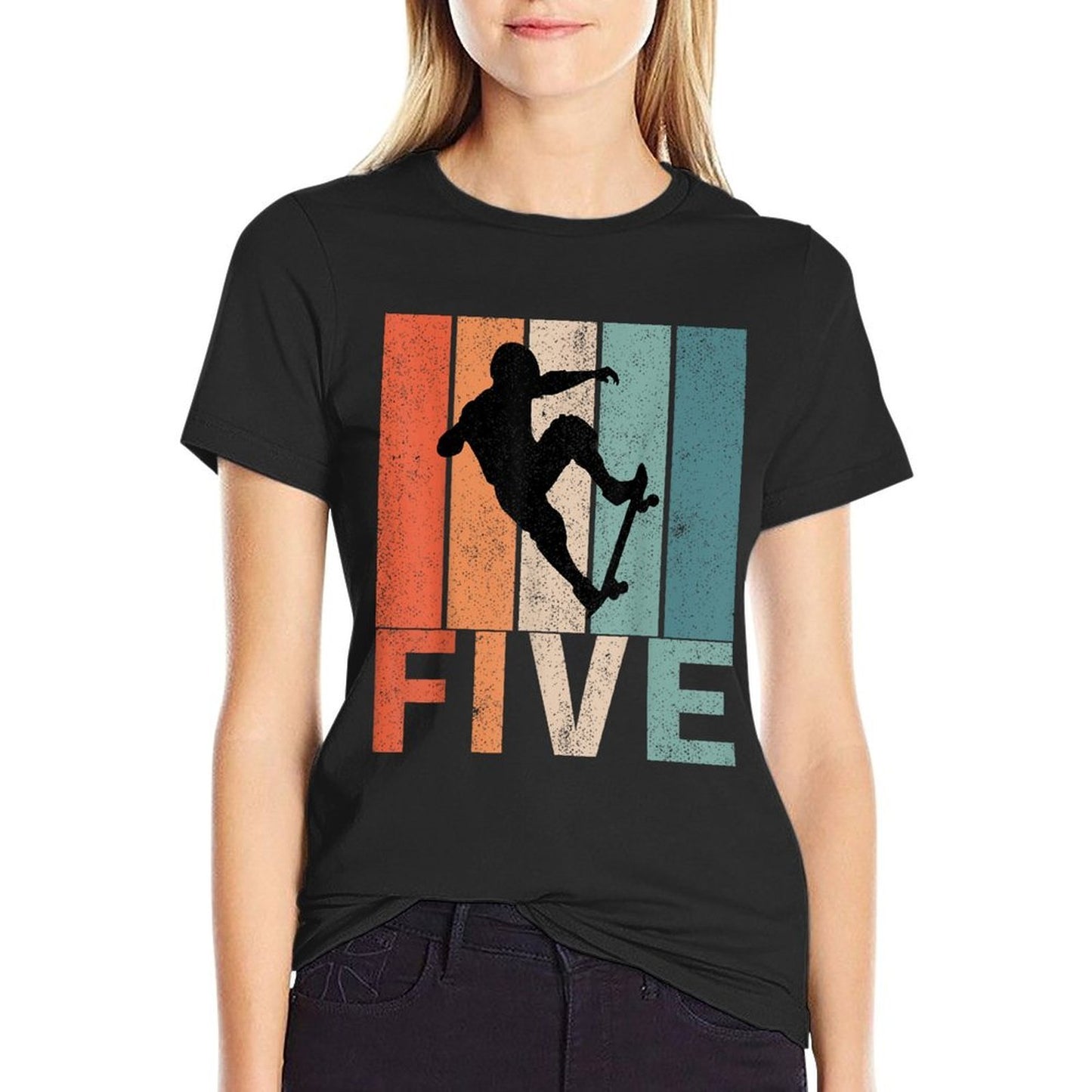 5th Birthday Retro Skateboard Skater Boys Kids 5 Years Old Relaxed-fit T-Shirt