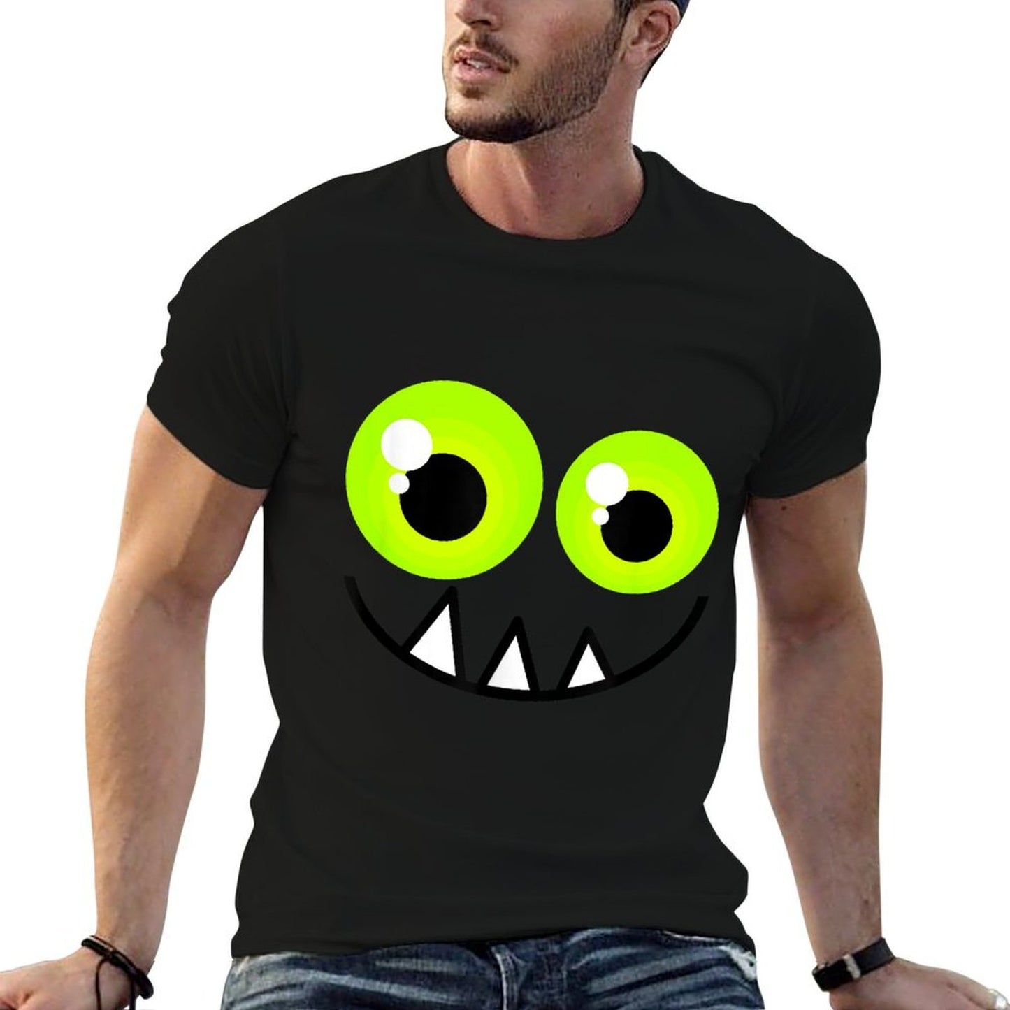 Cute One Eyed Monster Face Green Eyes Halloween Costume Slim-fit Cut T-Shirt