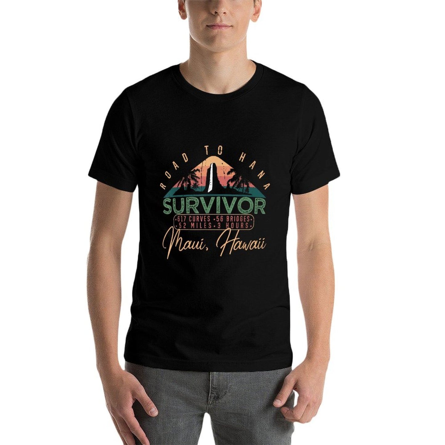 Road To Hana Survivor Curvy Palm Maui Hawaii Lover Oversized Silhouette T-Shirt