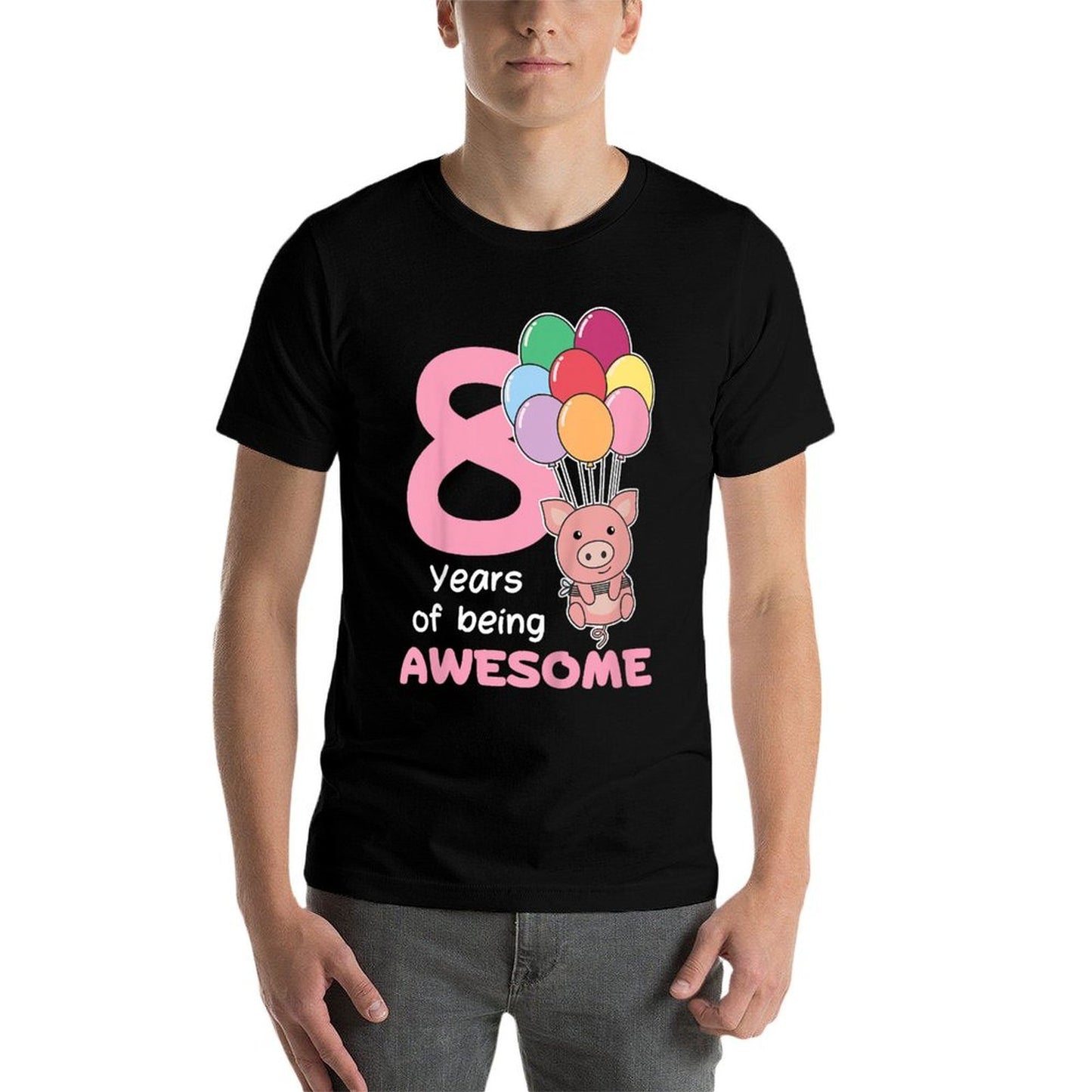 Kids Pig For 8th Birthday For Children Eight Years Old Polyester Blend T-Shirt