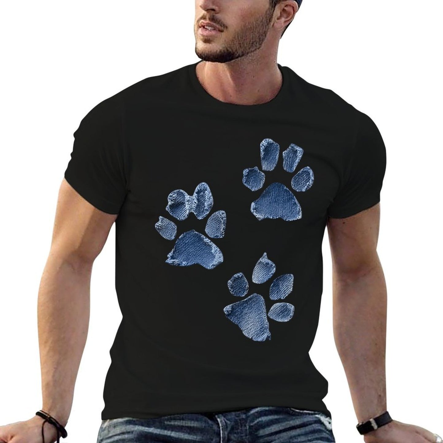 Dog Paw Print Denim Style – Distressed Animal Lover Retro Tagless Design T-Shirt
