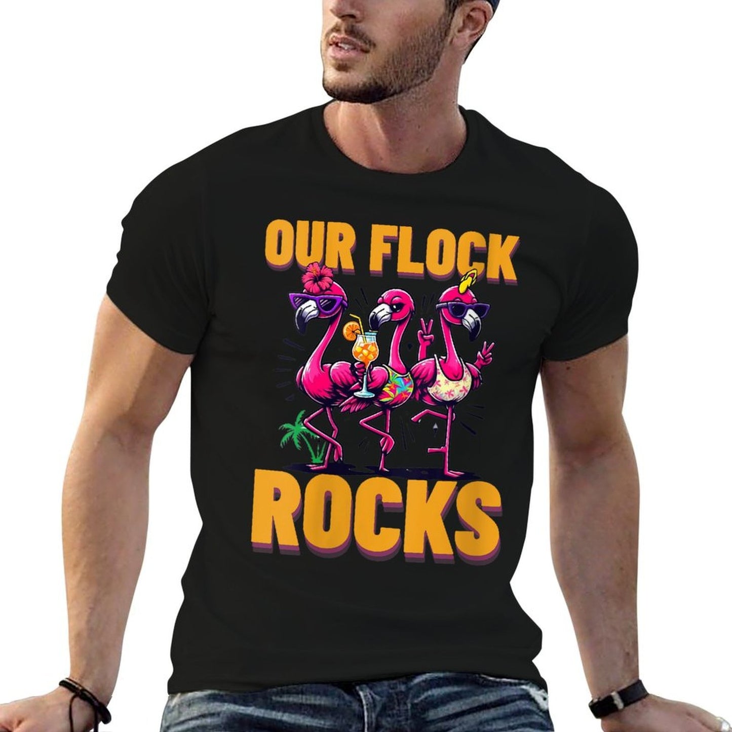 Womens Our Flock Rocks Flamingo Summer Vacation Family Matching Affordable Price T-Shirt