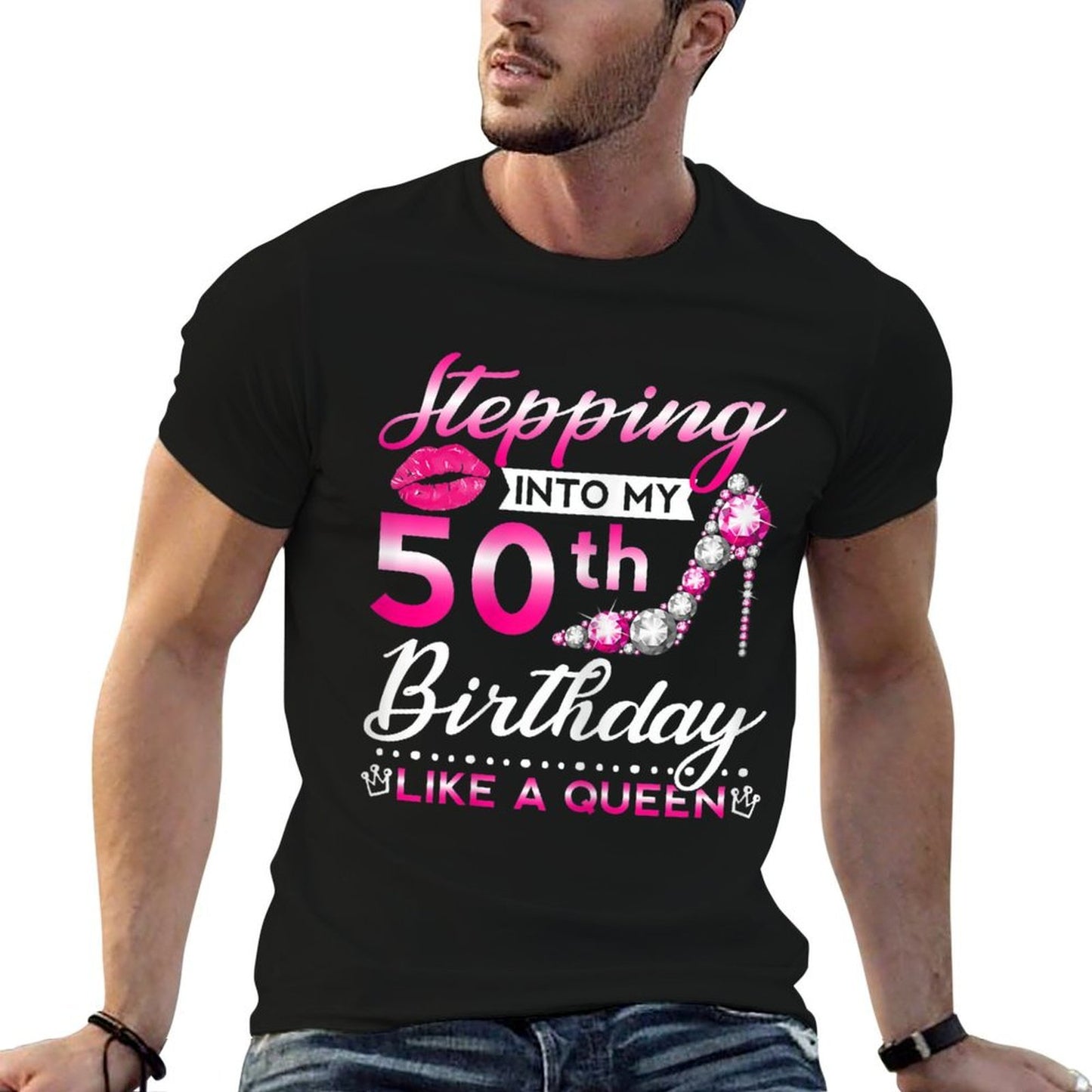 Womens Birthday Stepping Into My 50th Birthday Like A Queen Classic T-Shirt