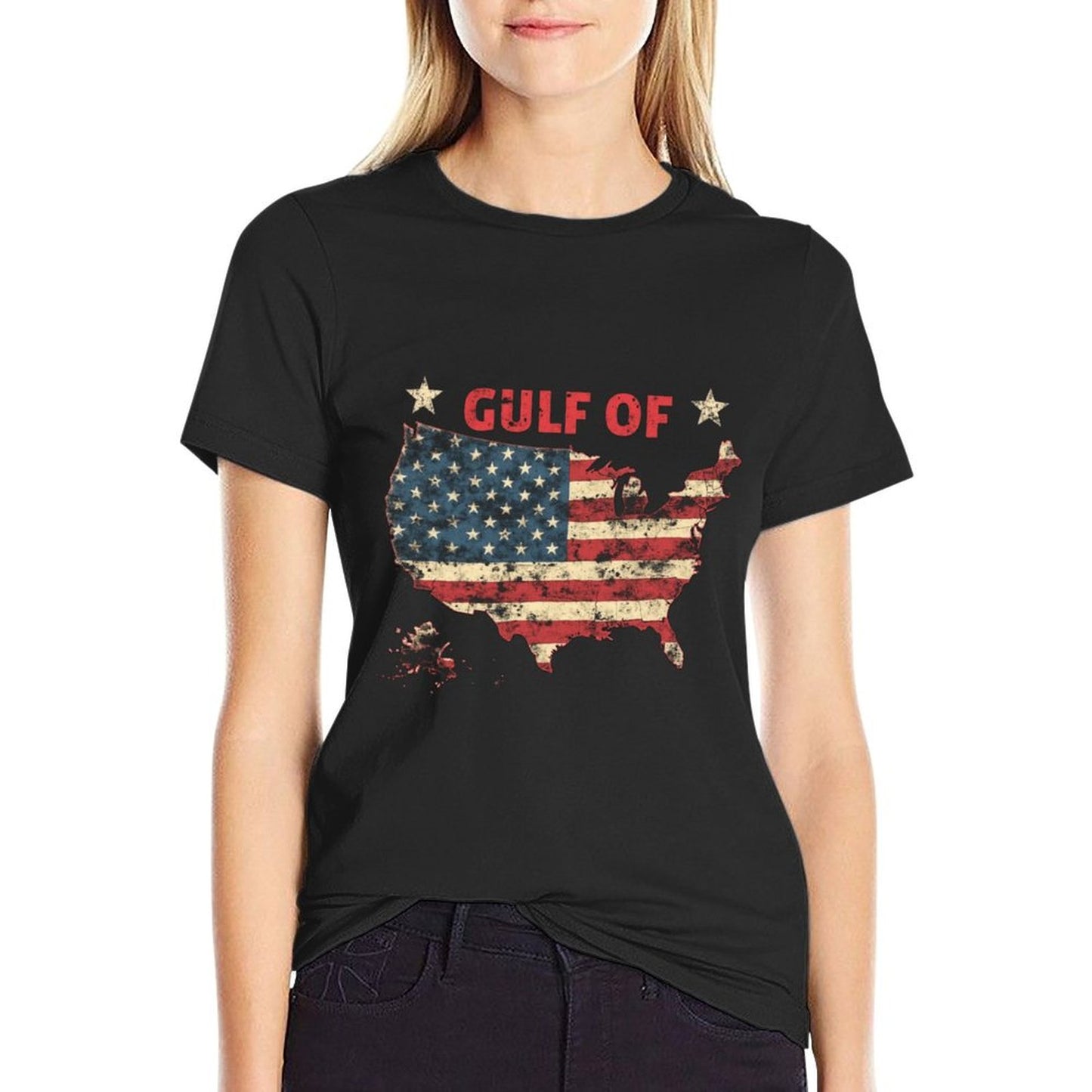 Mens Womens Gulf of USA America Funny USA Flag Vintage Retro Stretchy T-Shirt