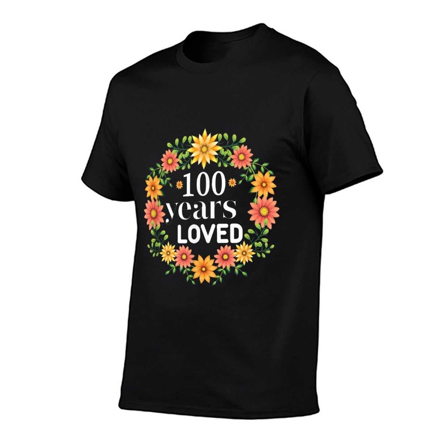 100 Years Loved Mommy Grandma Floral 100th Birthday Ribbed Collar T-Shirt