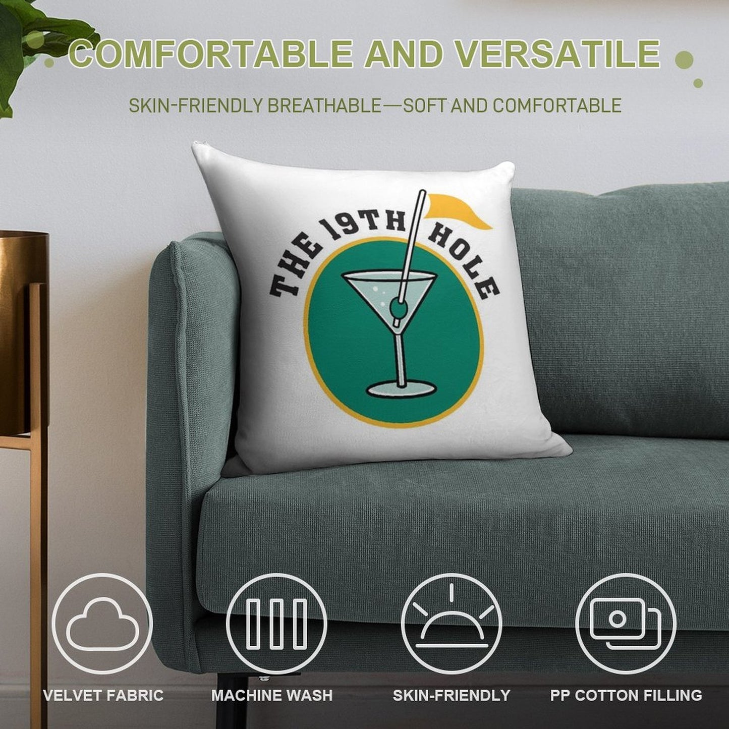 Golf 19th Hole Soft Skin-Friendly Throw Pillow