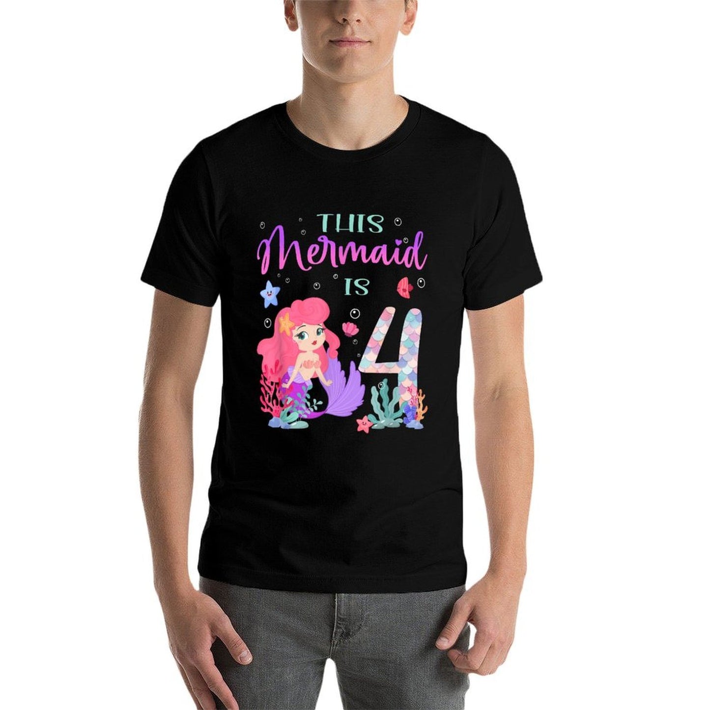 4th Birthday Cute Mermaid Girl 4 Year Old Birthday Party Eco-friendly Material T-Shirt