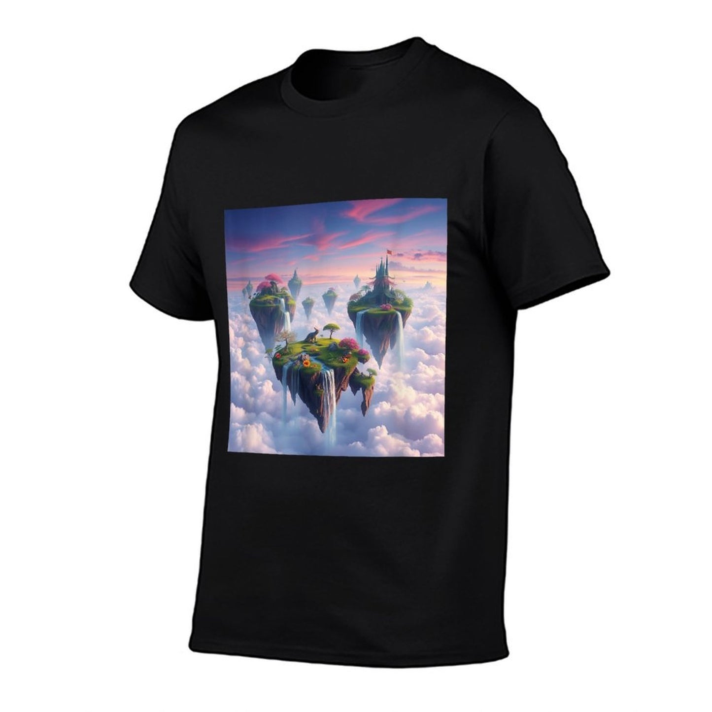 Floating Islands Landscape Graphics Waterfalls Twilight Sky Eco-friendly Material T-Shirt