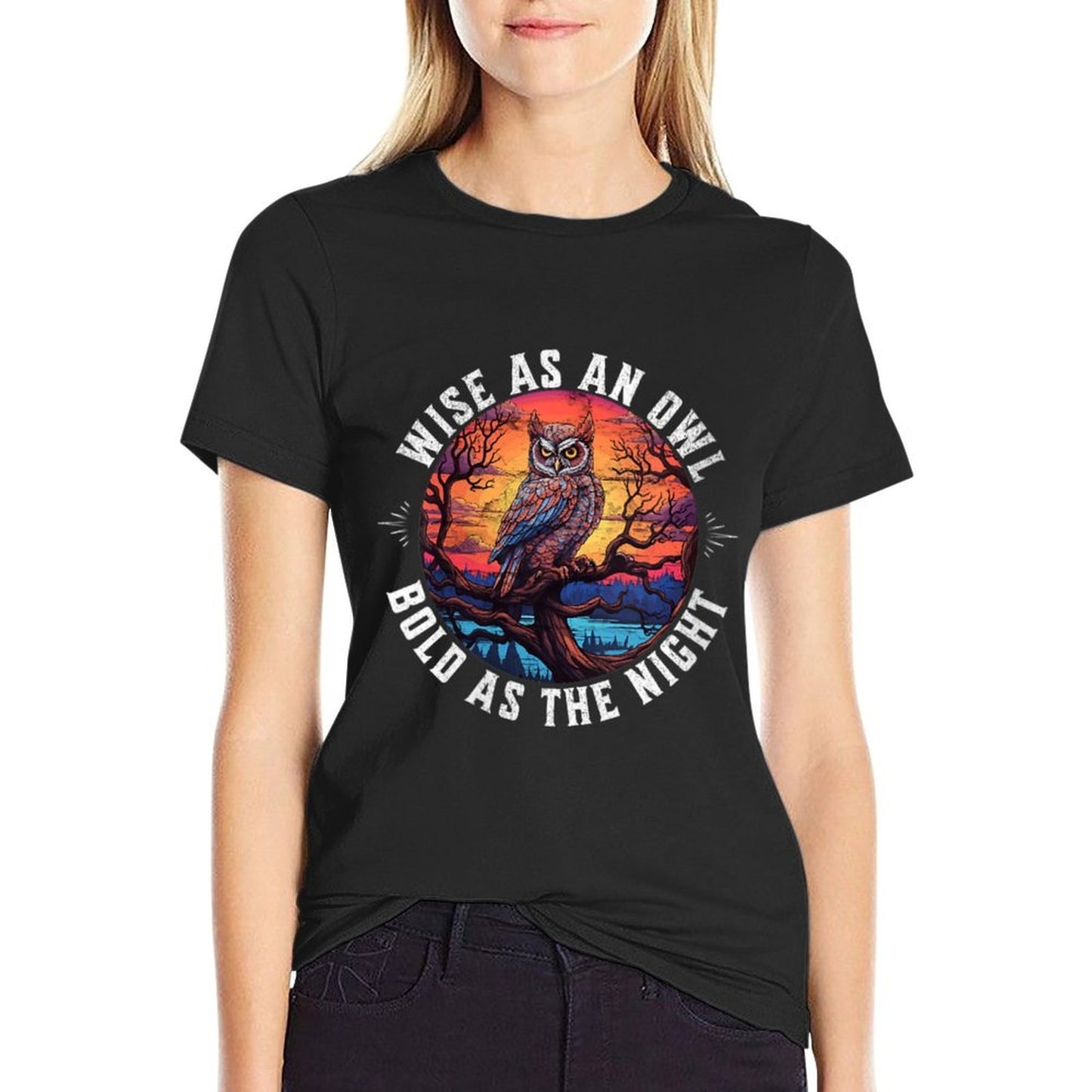 Womens Wise As An Owl Bold As The Night Majestic Twilight Wisdom Moisture-wicking T-Shirt