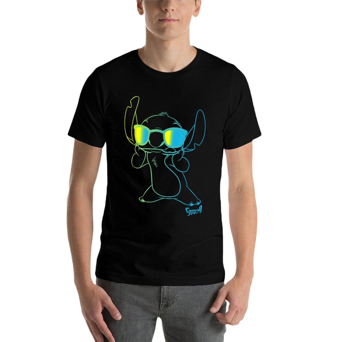 Lilo & Stitch Cool Stitch Neon Outline Chest Portrait Wrinkle-resistant T-Shirt