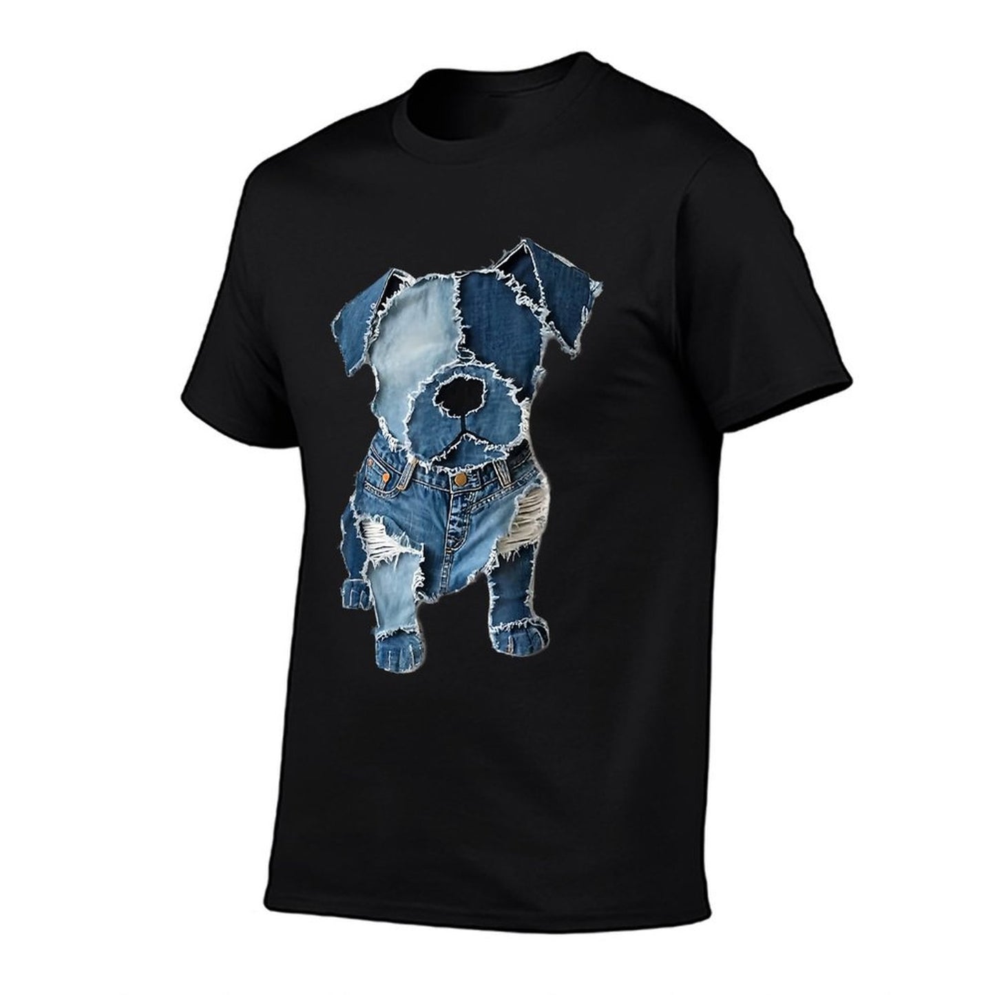 Dog Pattern Denim Patchwork Art Fade-proof Color T-Shirt