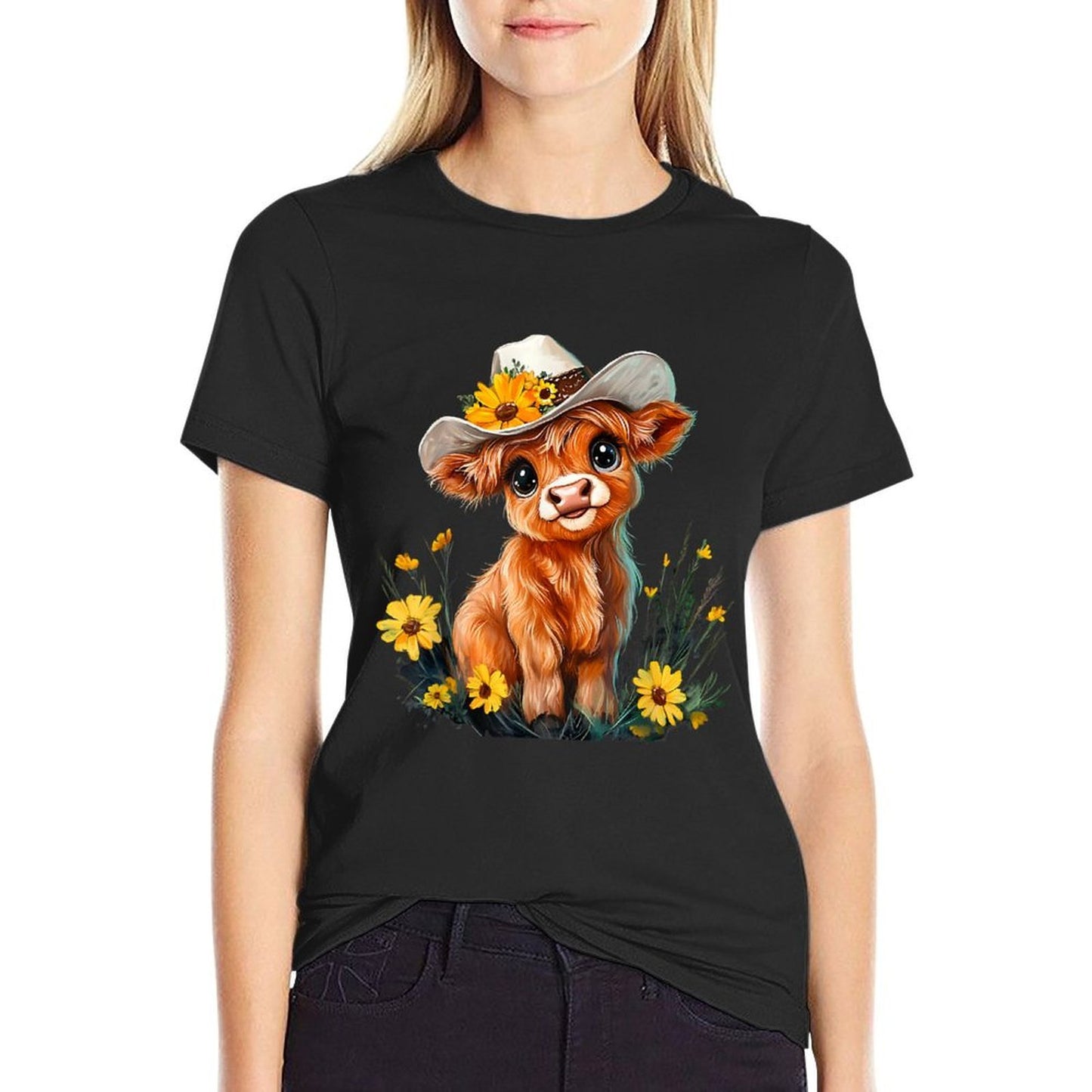 Cute Highland Cow Scottish Hairy Cattle Floral Classic T-Shirt