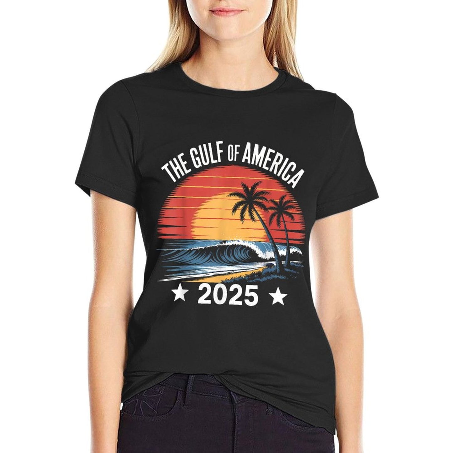 Vintage Retro Gulf Of US America Sunset Flag Heathered Texture T-Shirt