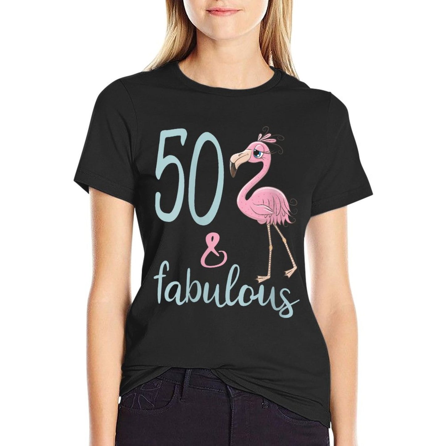 Womens 50 & Fabulous Flamingo Outfit Awesome 50th Birthday Mom Gift Durable T-Shirt