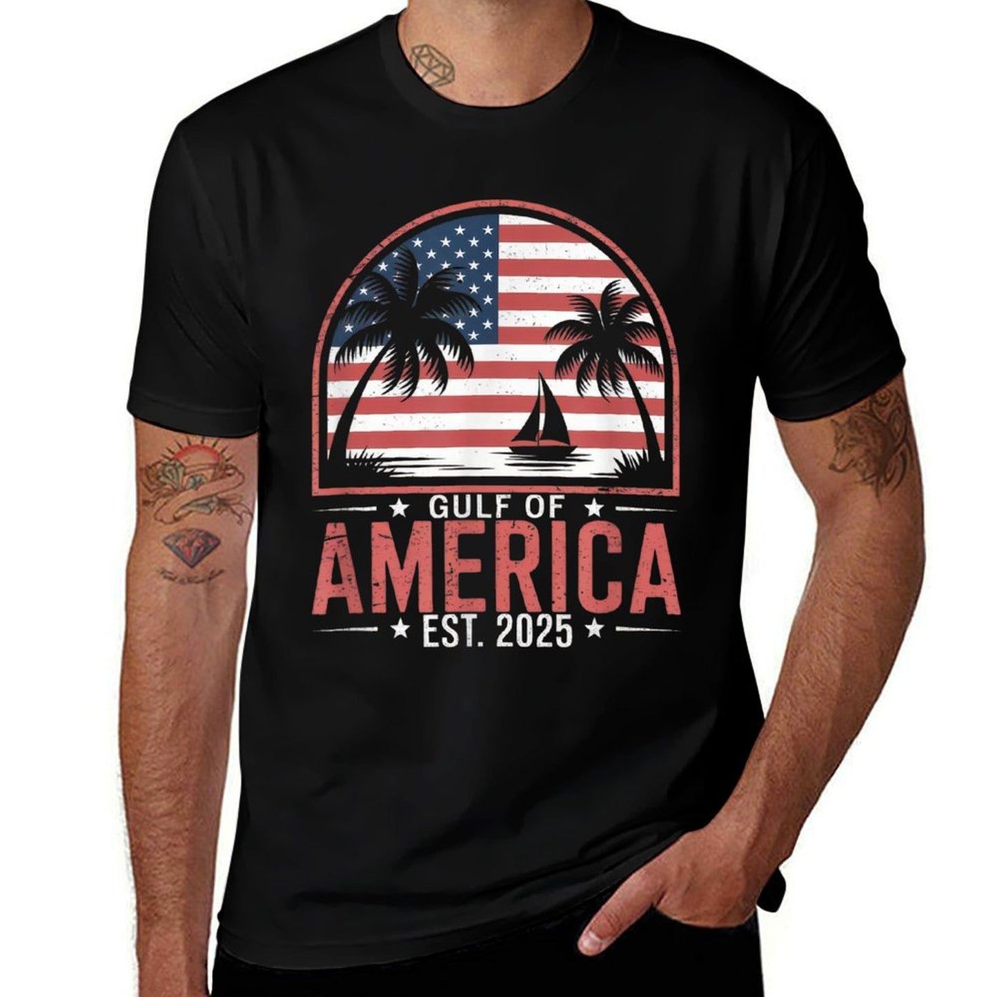 Retro Gulf Of USA America Est 2025 Gulf Mexico American Flag Trendy Pattern T-Shirt