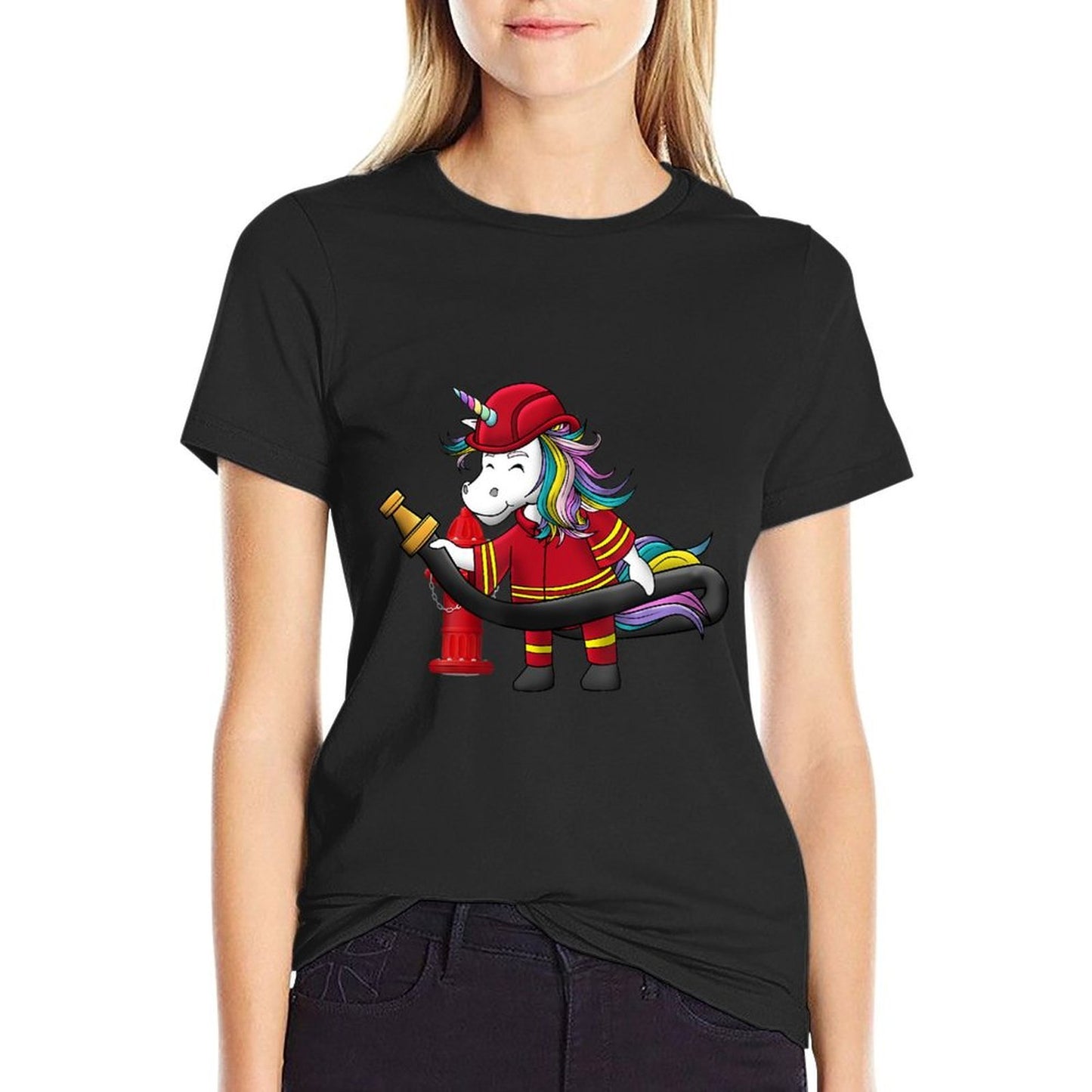 Unicorn Firefighter Fireman Birthday Party Funny Girl Love Trendy Pattern T-Shirt
