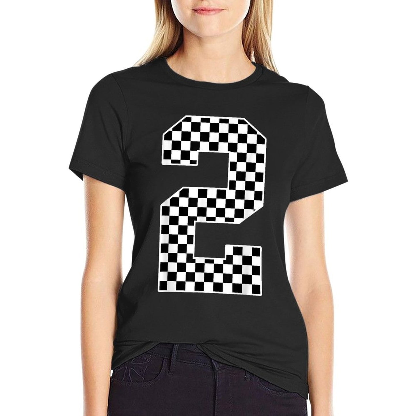 2nd Birthday Race Car Two 2 Year Old Checkered Lightweight T-Shirt
