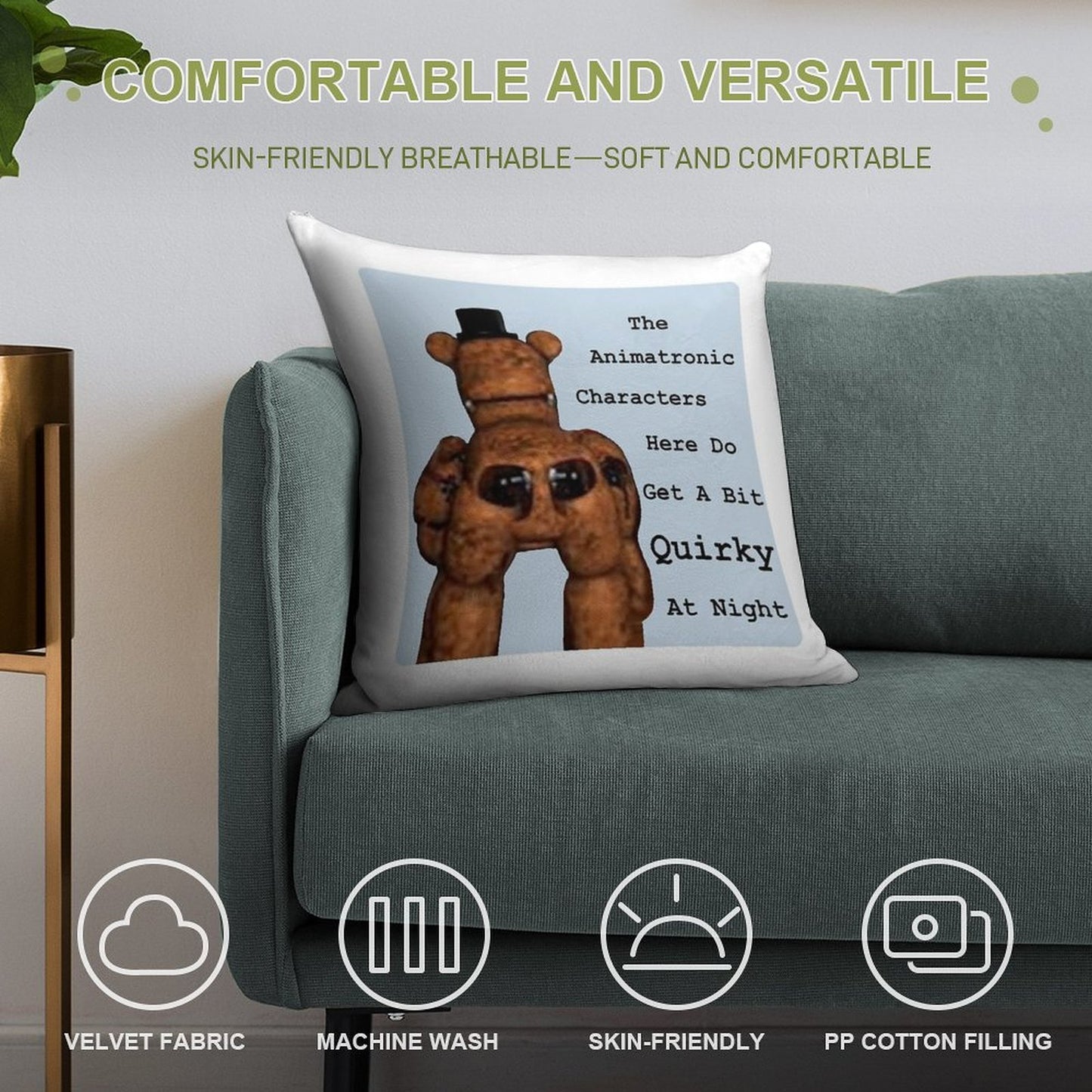 Quirky Animatronics Soft Hidden Zipper Throw Pillow